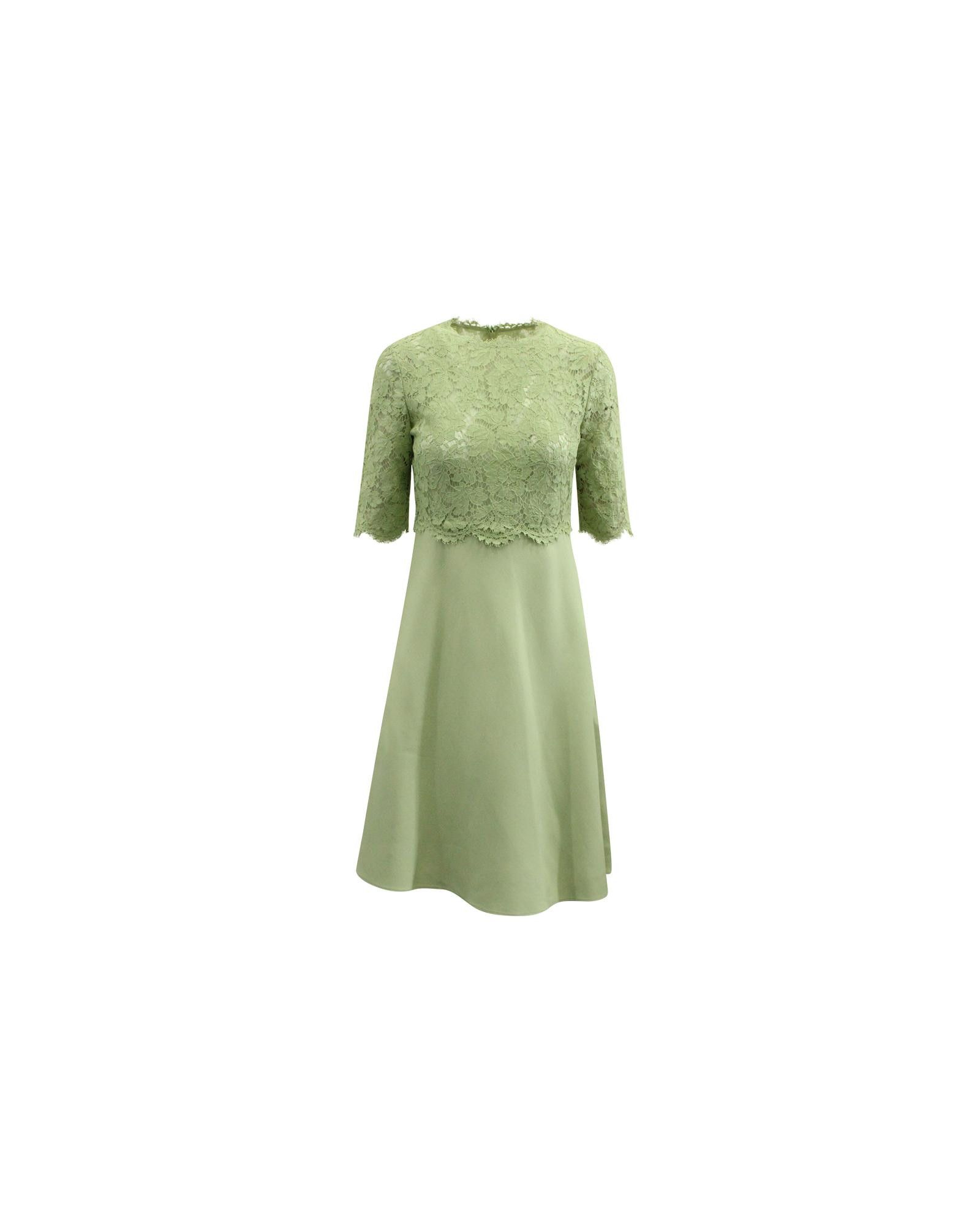 image of Lace Bodice Mint Green Wool Dress By Valentino, Women's (Size Small)