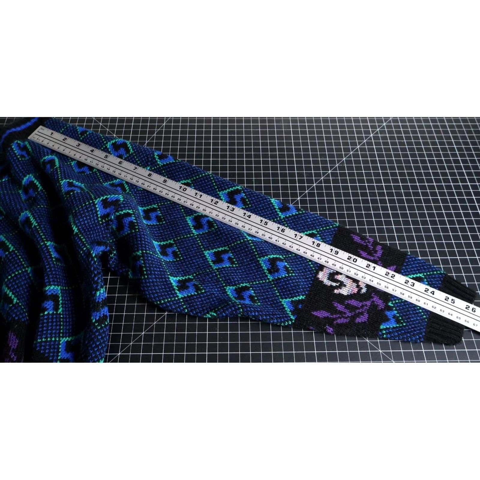 Vintage VINTAGE Nan Dorsey Sweater Women's XL Blue Purple Floral Diamond Deep V-Neck Knit Size XL / US 12-14 / IT 48-50 - 7 Thumbnail