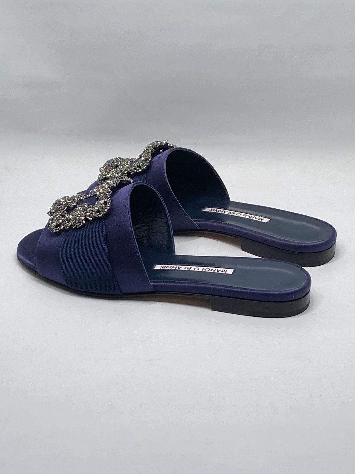 Manolo Blahnik Manolo Blahnik Navy Satin Jewel Buckled Flat Sandals size 37 Size US 7 / IT 37 - 9 Thumbnail