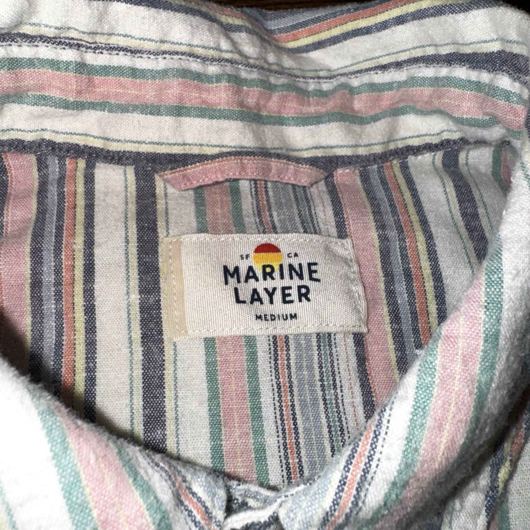 Marine Layer Marine Layer Striped Button Up Shirt Mens Medium Hemp Blend Tencel Beach Collar Size US M / EU 48-50 / 2 - 2 Thumbnail