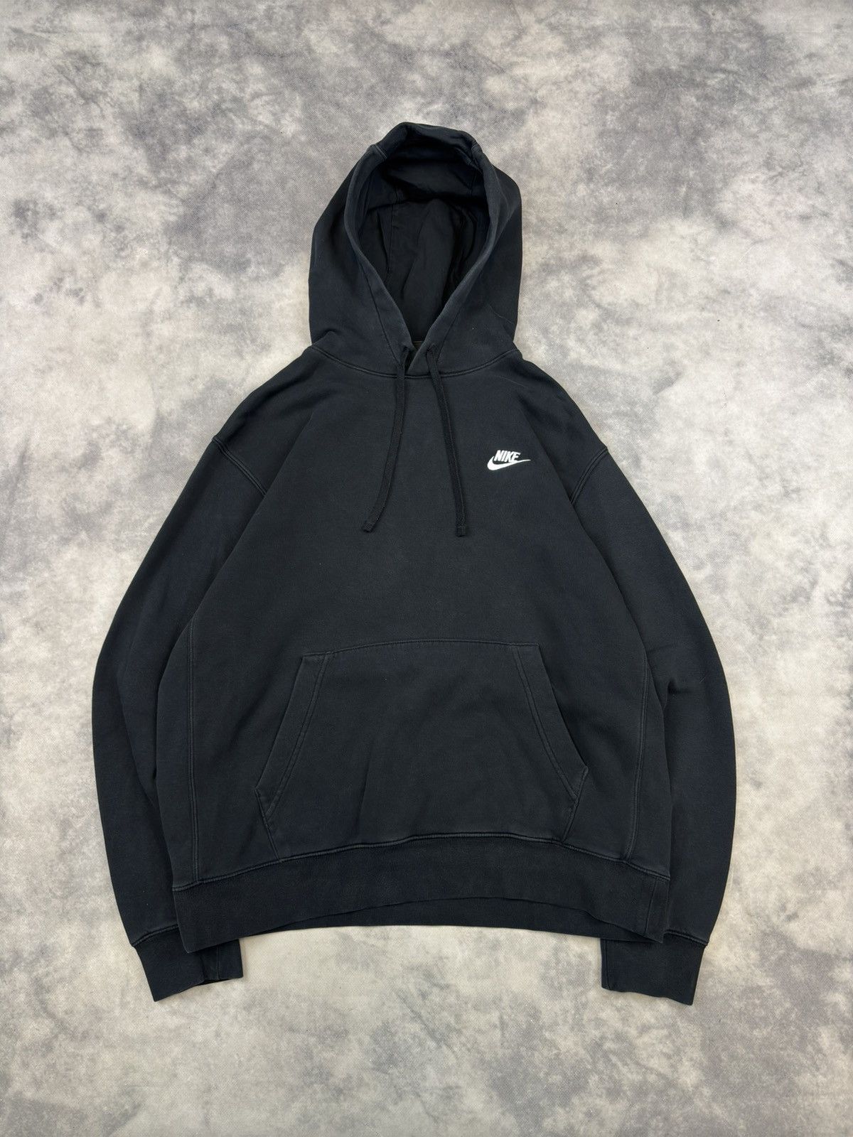 Nike × Vintage NIKE Y2K SWOOSH FADED BLACK DRILL HOODIE BOXY SKATEBOARD Size US L / EU 52-54 / 3 - 1 Thumbnail