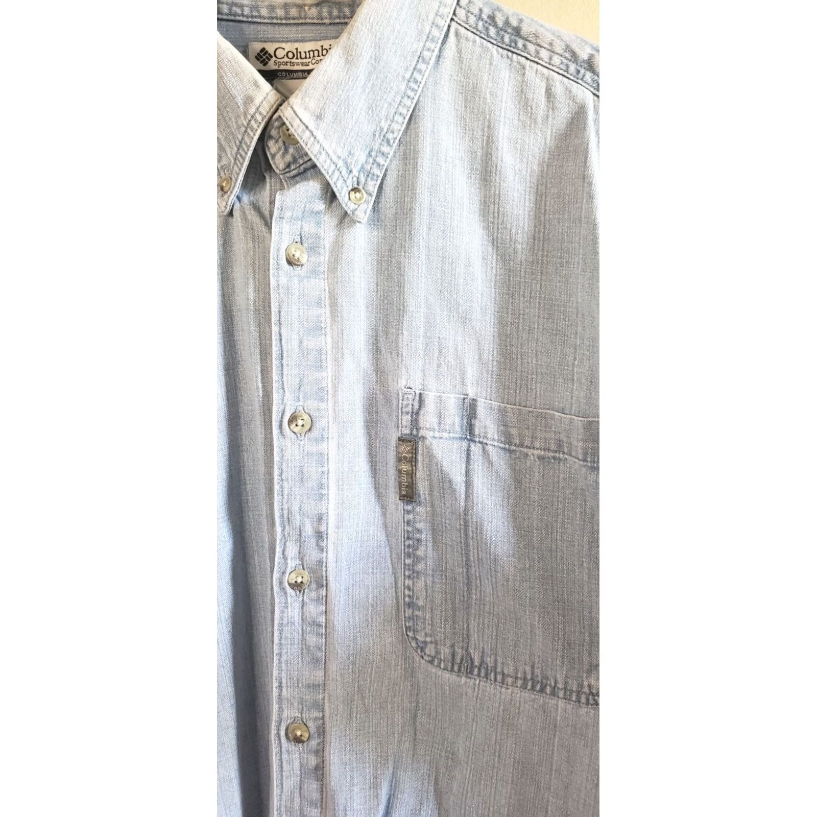 Denime Columbia Men’s L Long Sleeve Heavy Weight Denim Cotton Light Wash Shirt Size US L / EU 52-54 / 3 - 5 Thumbnail