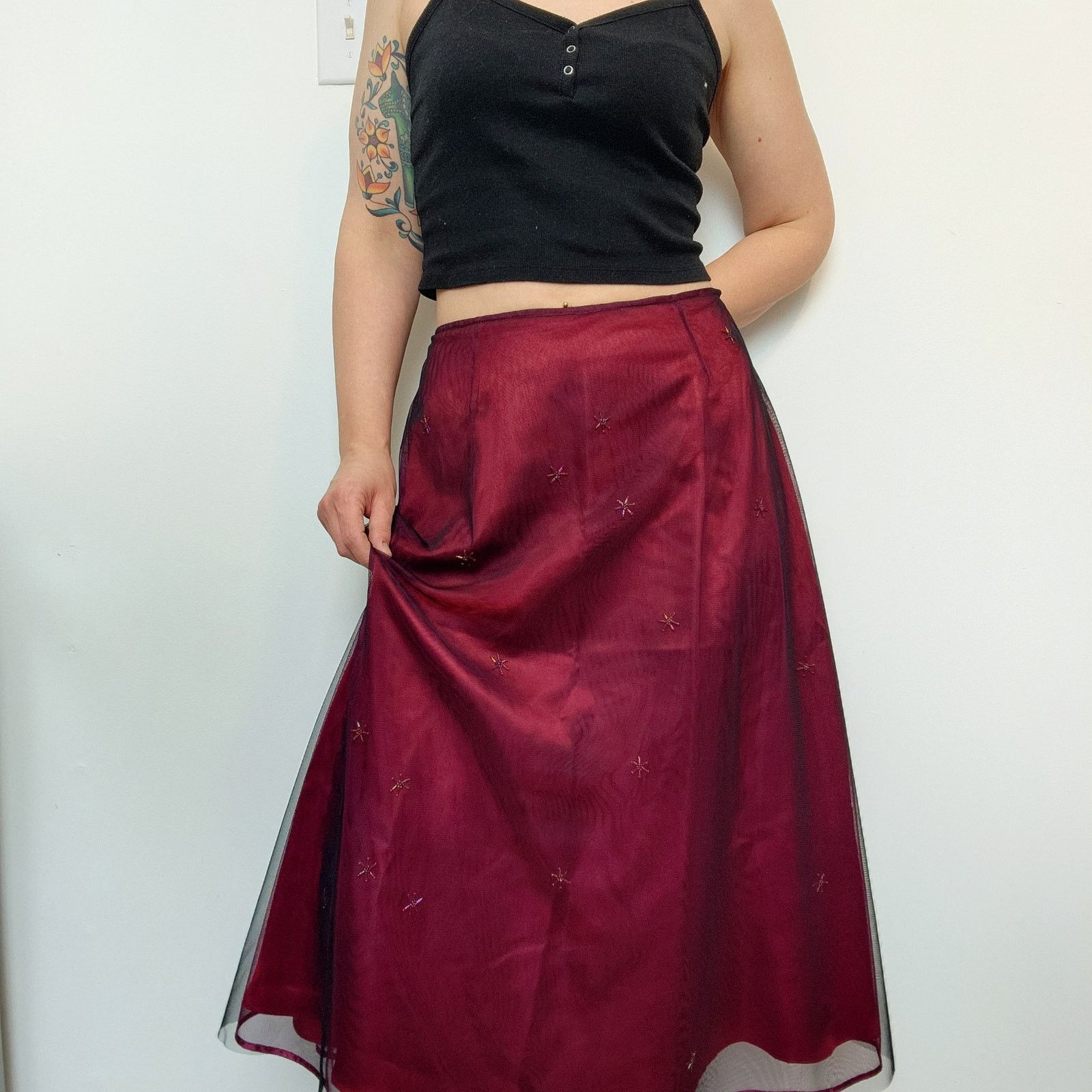 Express Express World Brand Mesh Overlay Beaded Maxi Skirt Y2K 11/12 Size 34" / US 12 / IT 48 - 2 Thumbnail
