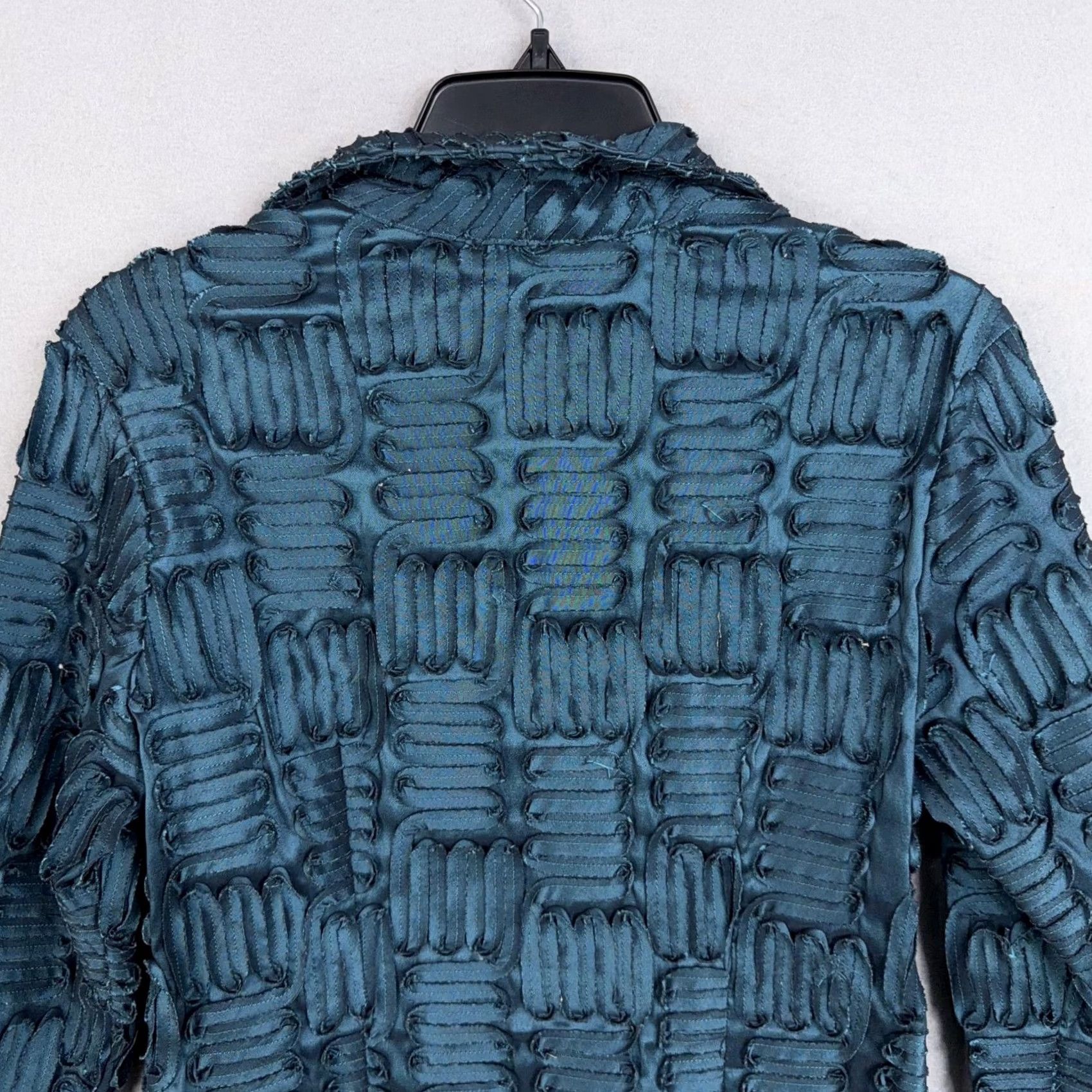 Vintage Samuel Dong Jacket Womens Small Blue Textured Wearable Art Luxury Modern Jacket Woman Small Blue Satin Zip Full Zip Geometric Vintage No Size S / US 4 / IT 40 - 7 Thumbnail