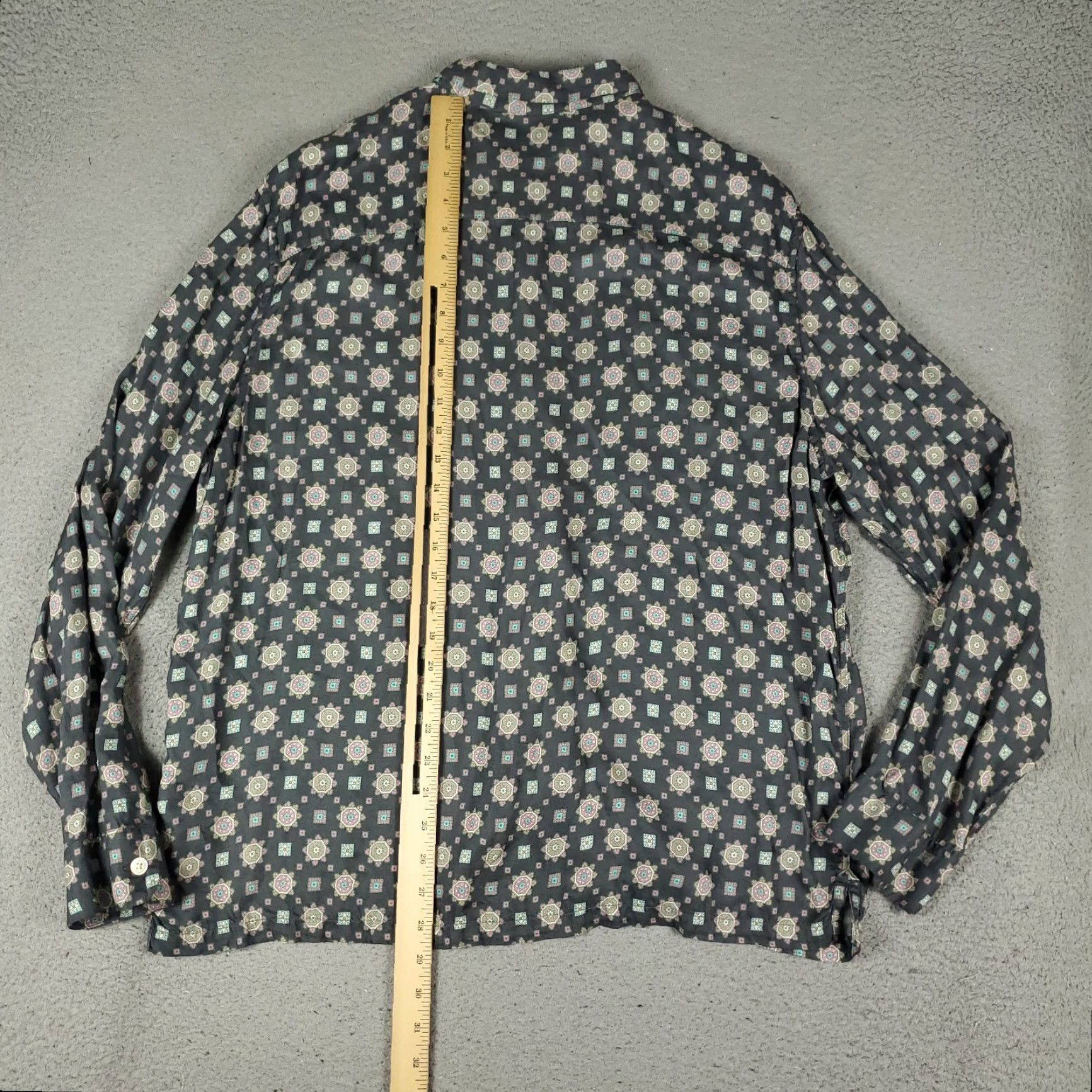 Allsaints AllSaints Shirt Mens XL Gray Geometric Camp Collar Button Up Long Sleeve Shirt Size US XL / EU 56 / 4 - 5 Thumbnail