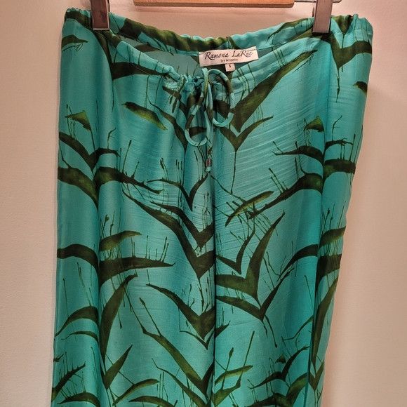 Other Ramona La Rue 100% Crepe Teal Green Leaf pants - S Size 27" / US 4 / IT 40 - 3 Thumbnail