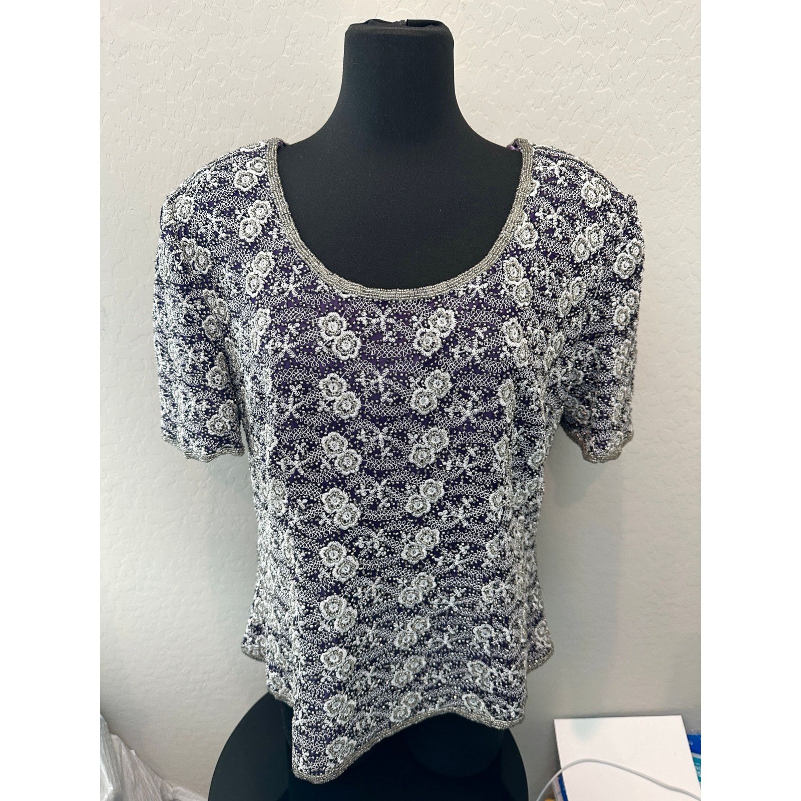 Adrianna Papell ADRIANNA PAPELL Vintage Purple Silk Beaded Evening Wear Top Size XL / US 12-14 / IT 48-50 - 2 Thumbnail