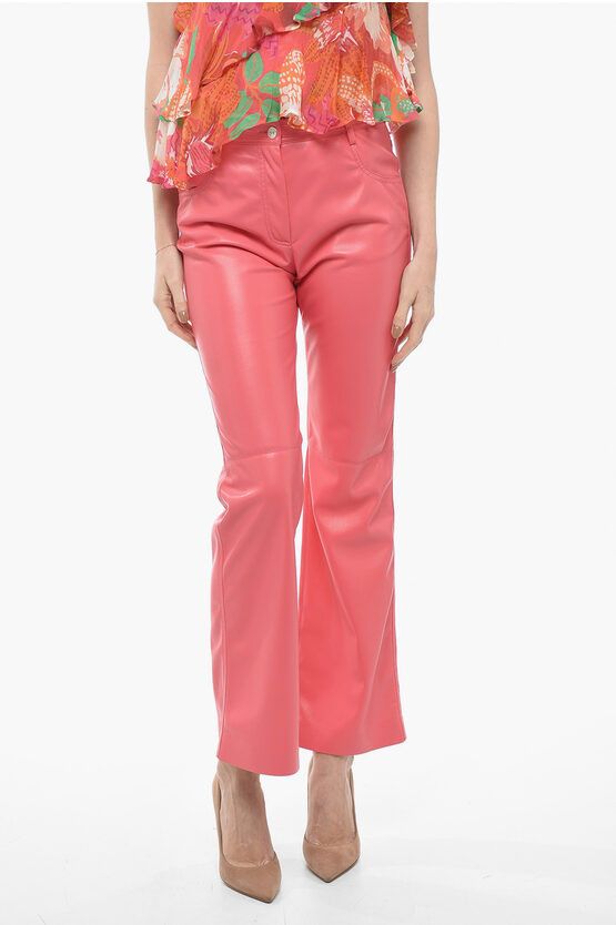 image of Msgm 5 Pocket Straight Fit Eco-Leather Pants in Pink, Women's (Size 26)