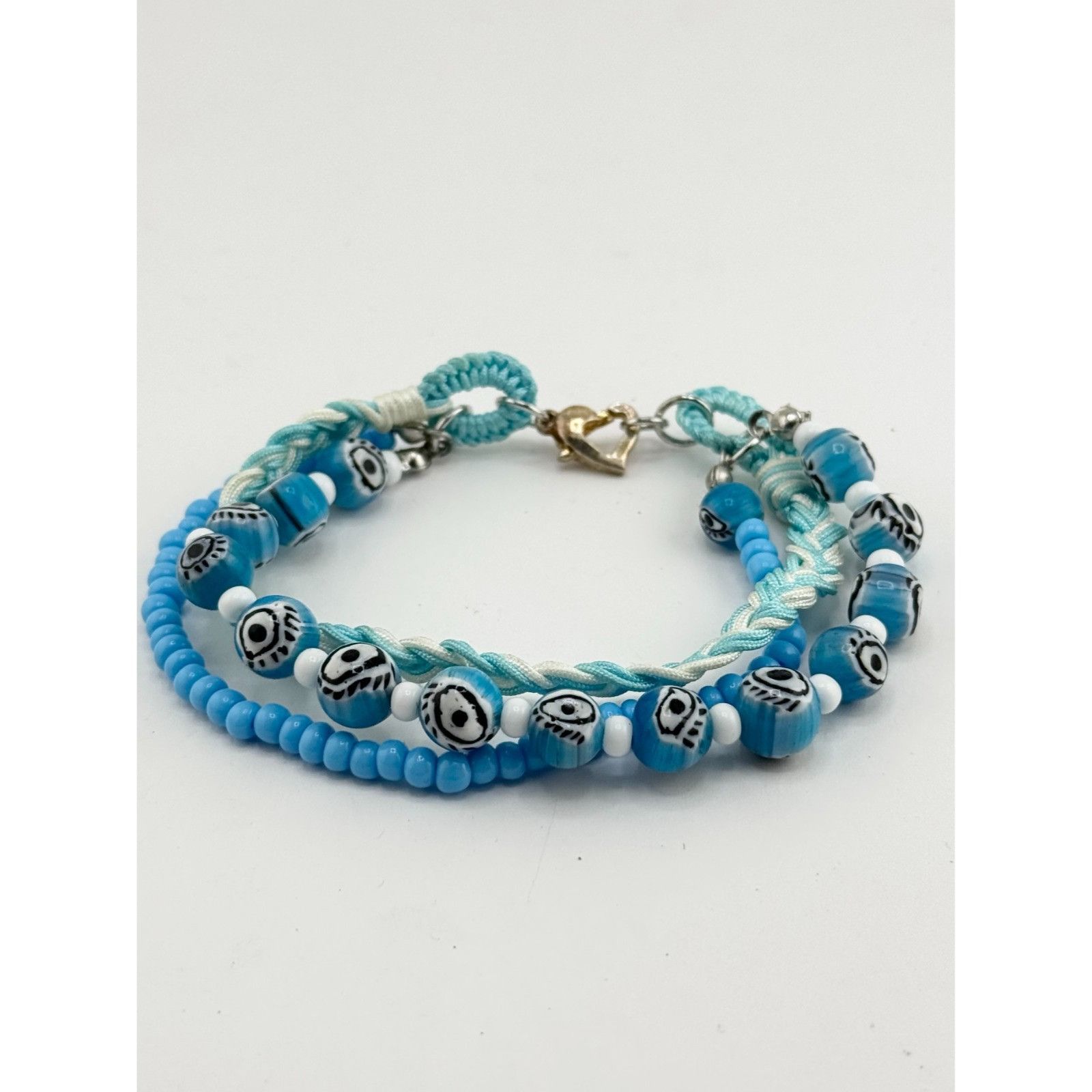 Vintage Vintage blue glass evil eye beaded three strand braided brac Size ONE SIZE - 3 Thumbnail