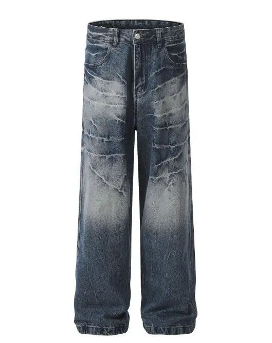 Japanese Brand Ryou Fashion washed distressed lightning pattern loose jeans Size US 32 / EU 48 - 7 Thumbnail