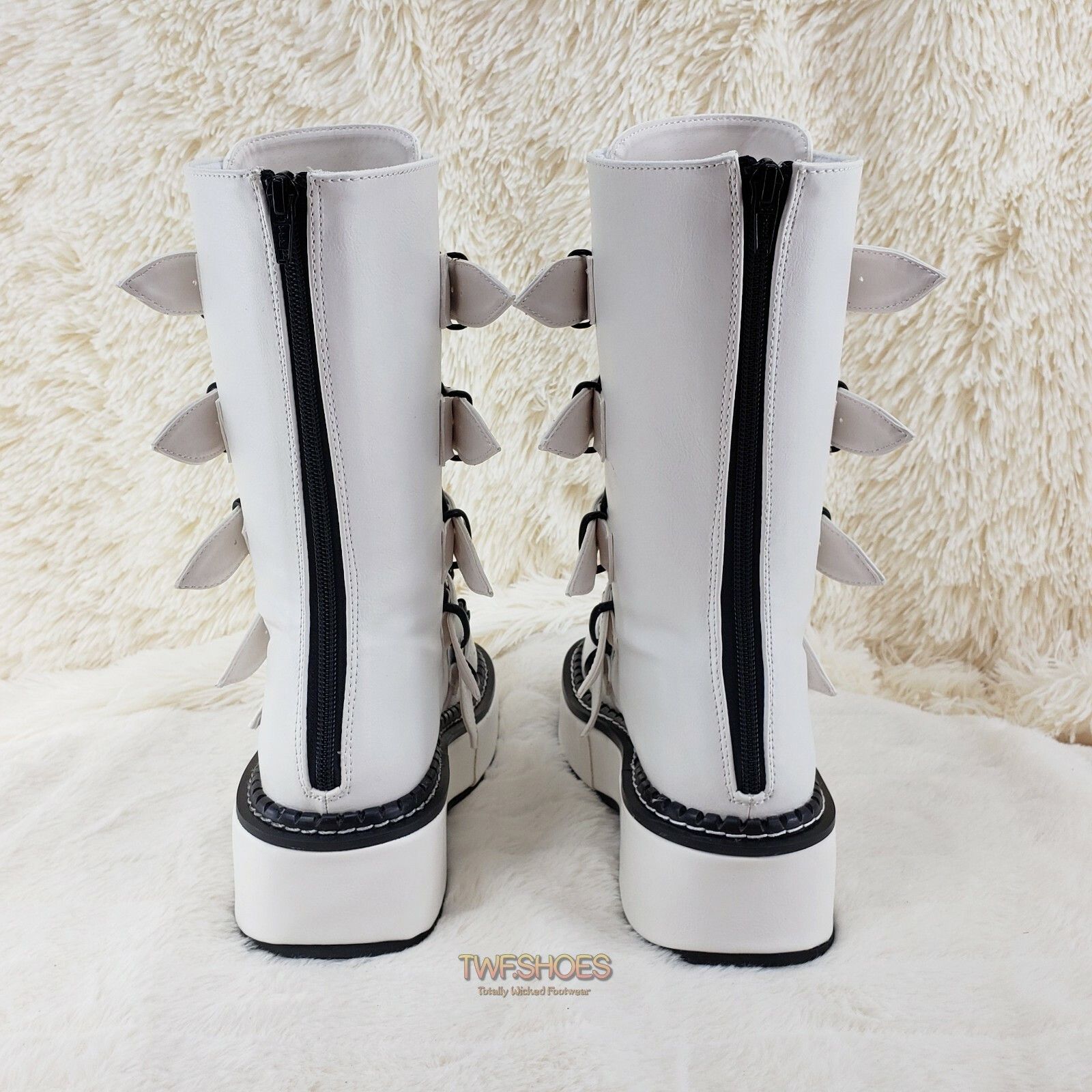 Demonia Cult DEMONIA Emily 330 White Matte 2" Platform Mid Calf Heart Com Size US 6 / IT 36 - 7 Thumbnail
