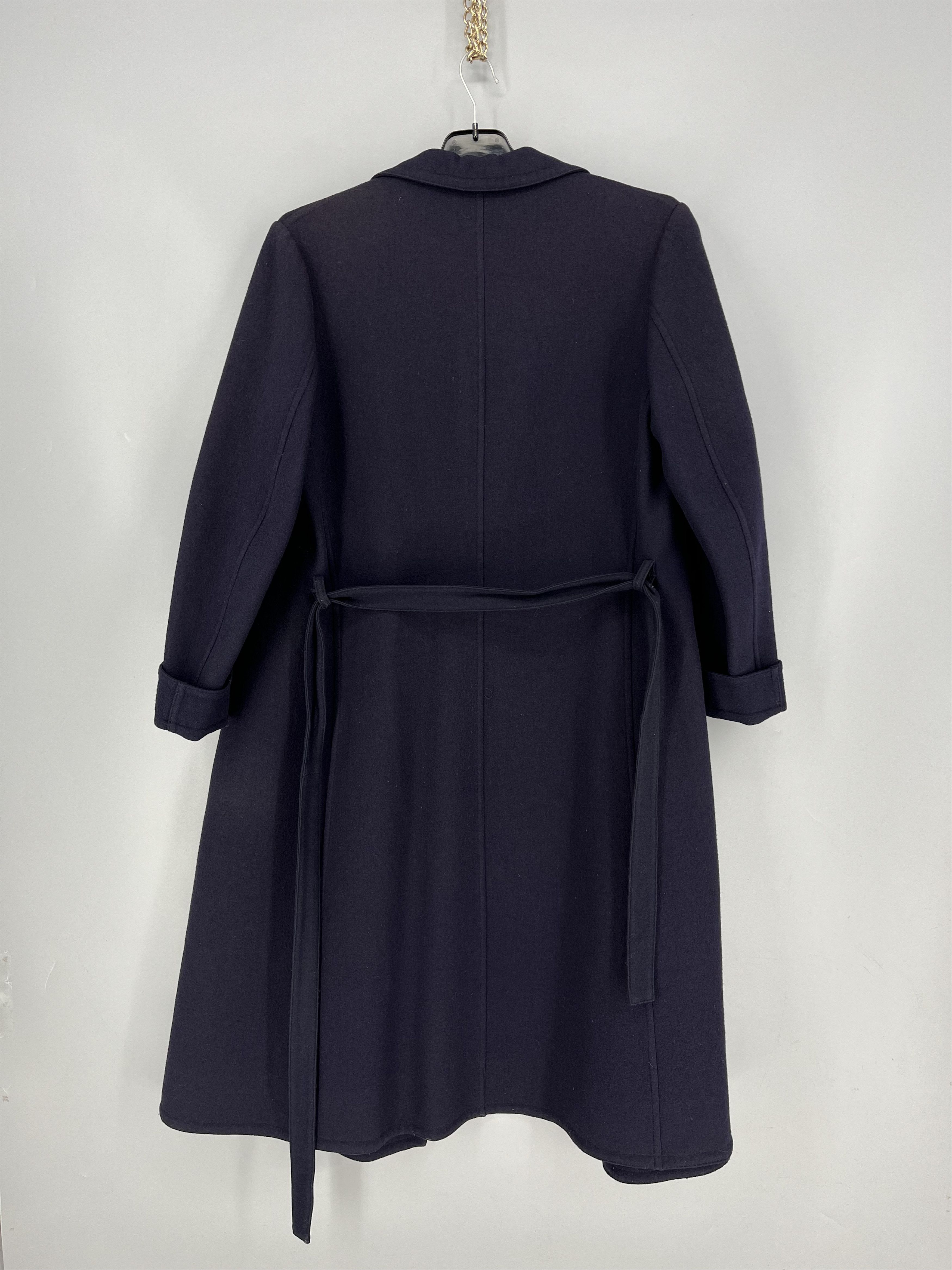 Max Mara Vintage Max Mara Navy Belted Open Front Coat Womens Wrap Size L / US 10 / IT 46 - 7 Thumbnail