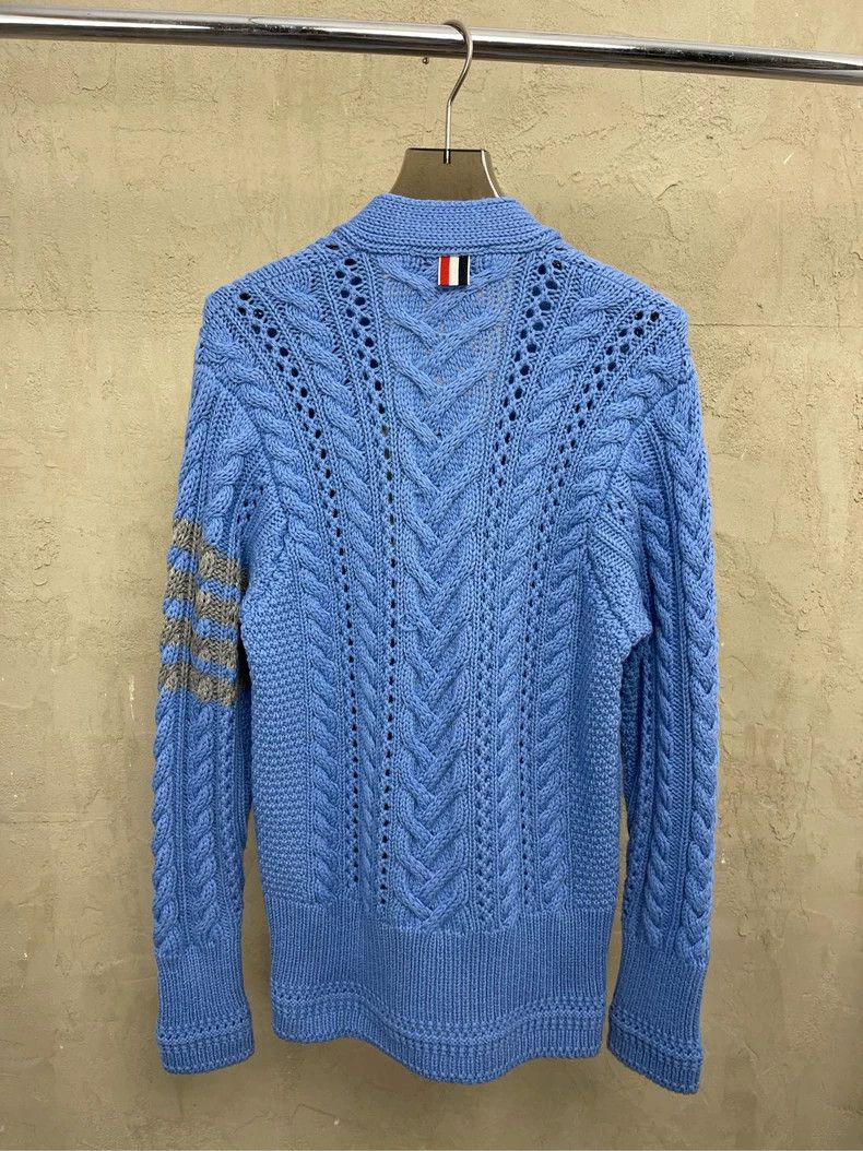 Thom Browne Thom browne Sea blue four-striped wool knitted cardigan jac Size XS / US 0-2 / IT 36-38 - 2 Thumbnail