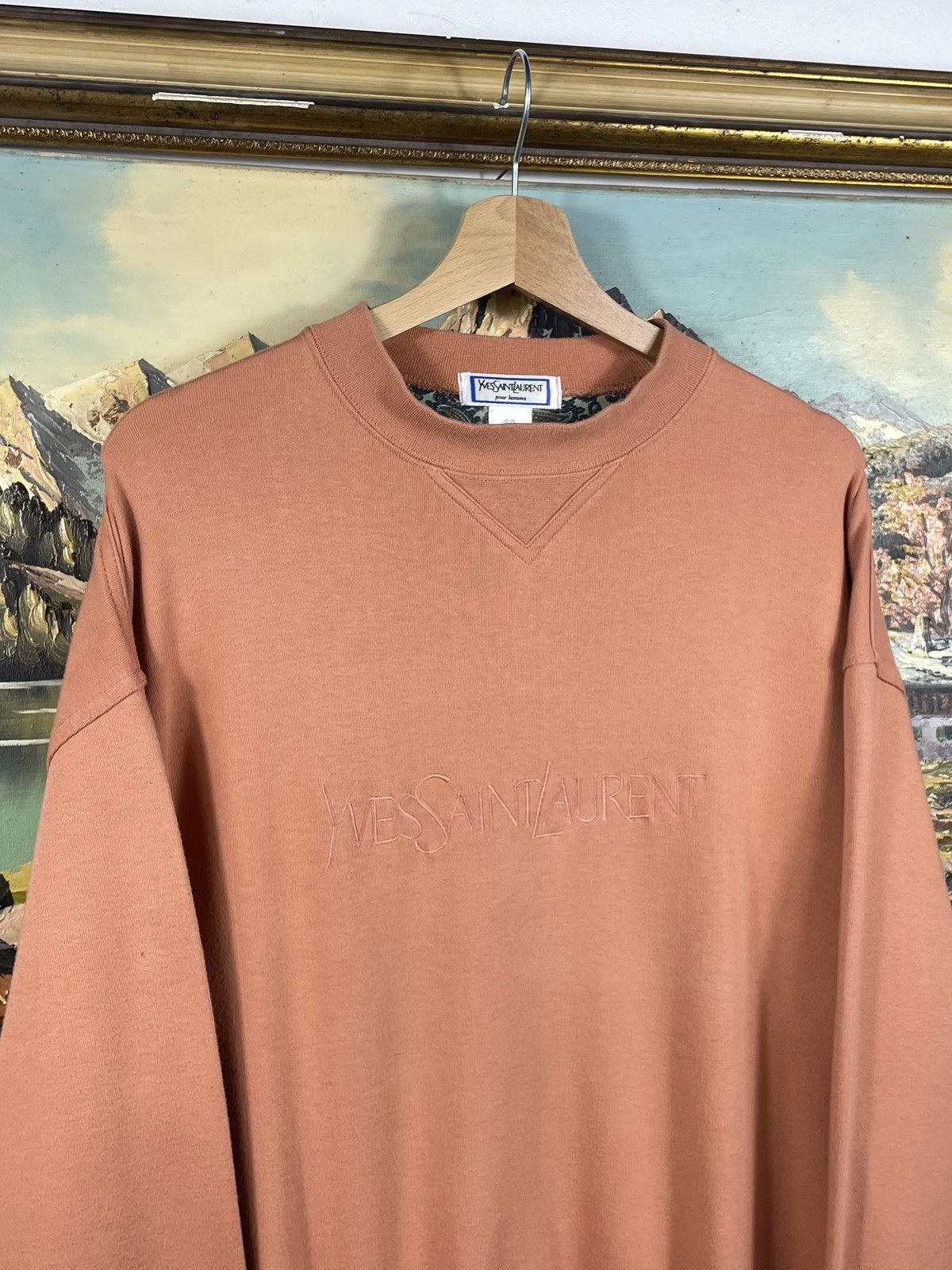Vintage × Yves Saint Laurent Orange 90s Retro YSL Crewneck Sweater Jumper Knitwear Size US L / EU 52-54 / 3 - 1 Thumbnail