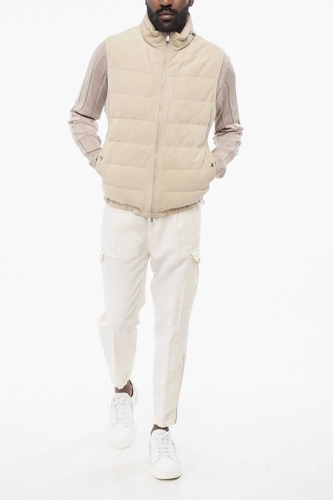 Brunello Cucinelli og1mm0725 Down Padding Suede Vest in Beige Size US M / EU 48-50 / 2 - 4 Thumbnail