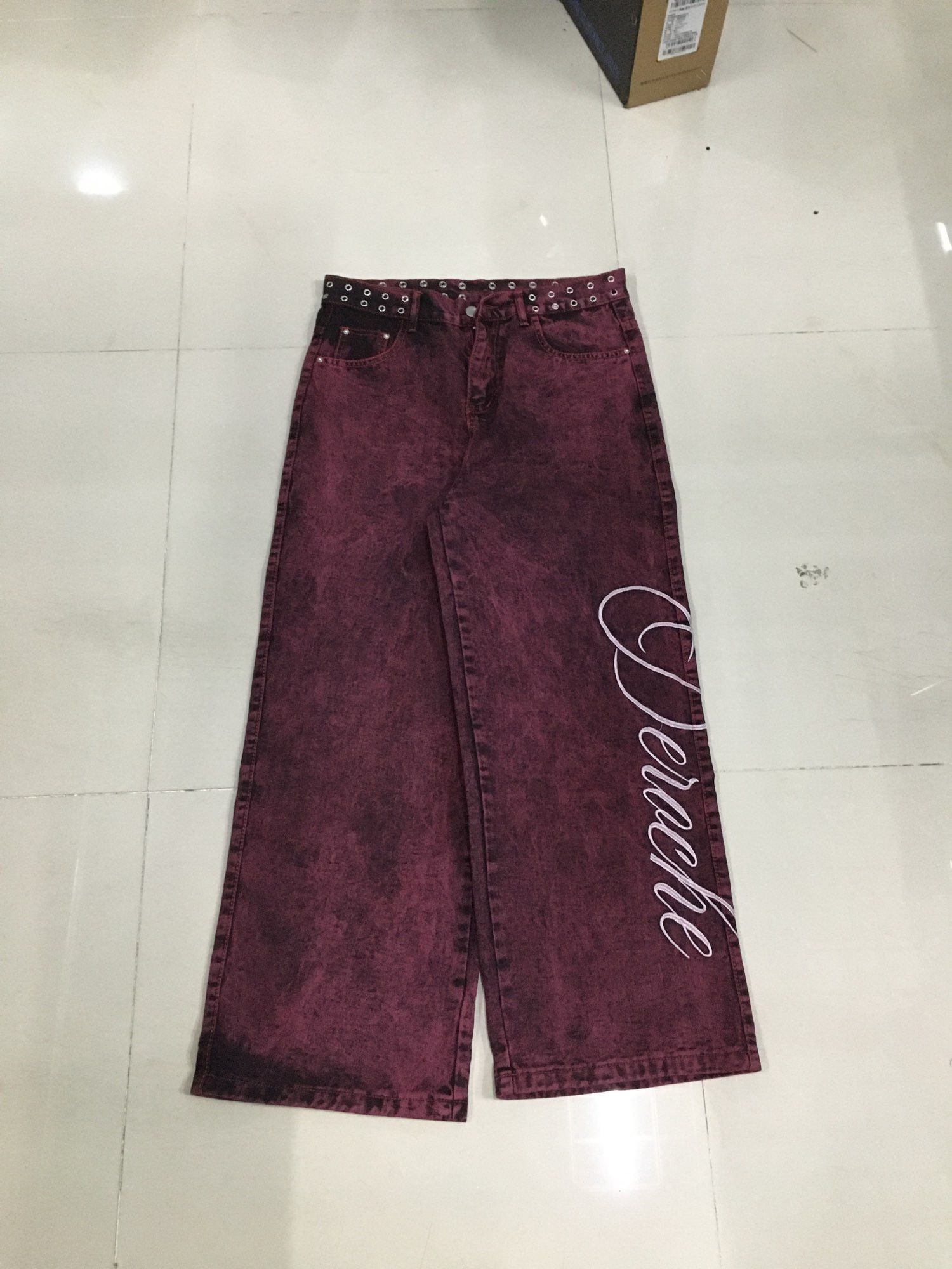 Japanese Brand Y2k baggy jeans washed Red vintage letter print rivet waist Size US 36 / EU 52 - 3 Thumbnail