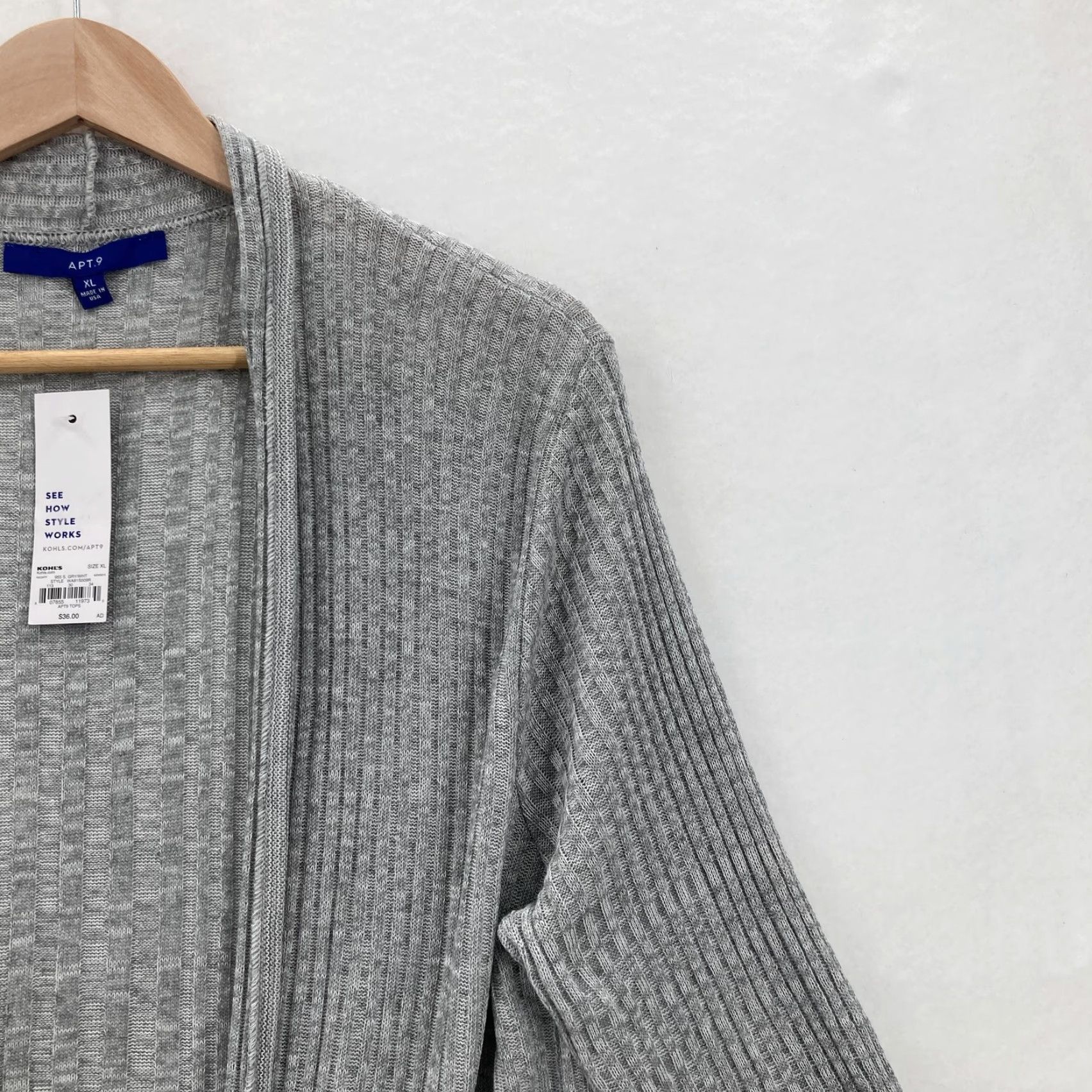 Apt. 9 Apt. 9 Sweater Womens XL Gray Open Front Cardigan Ribbed Knit Casual Preppy NWT Size XL / US 12-14 / IT 48-50 - 2 Thumbnail