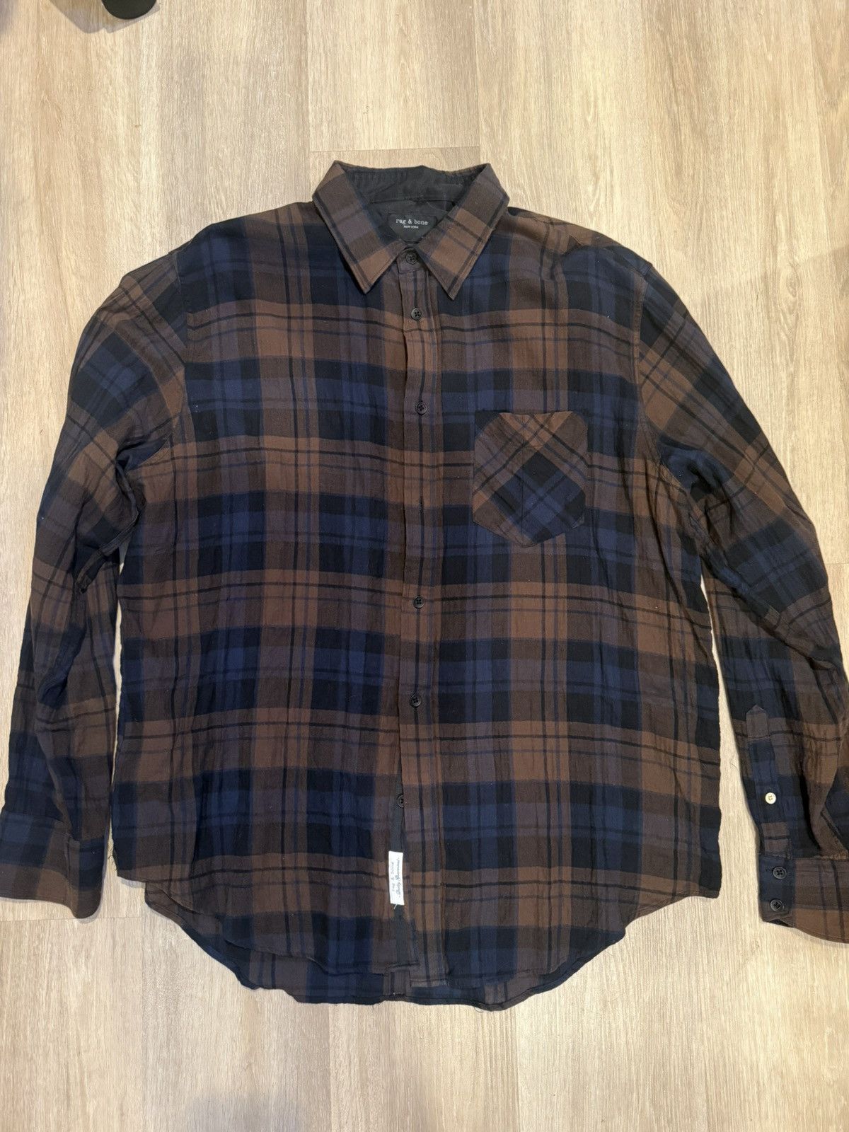 Rag & Bone Rag & Bone Brown Plaid Navy Light Flannel Size L RARE Luxury Size US XL / EU 56 / 4 - 1 Thumbnail
