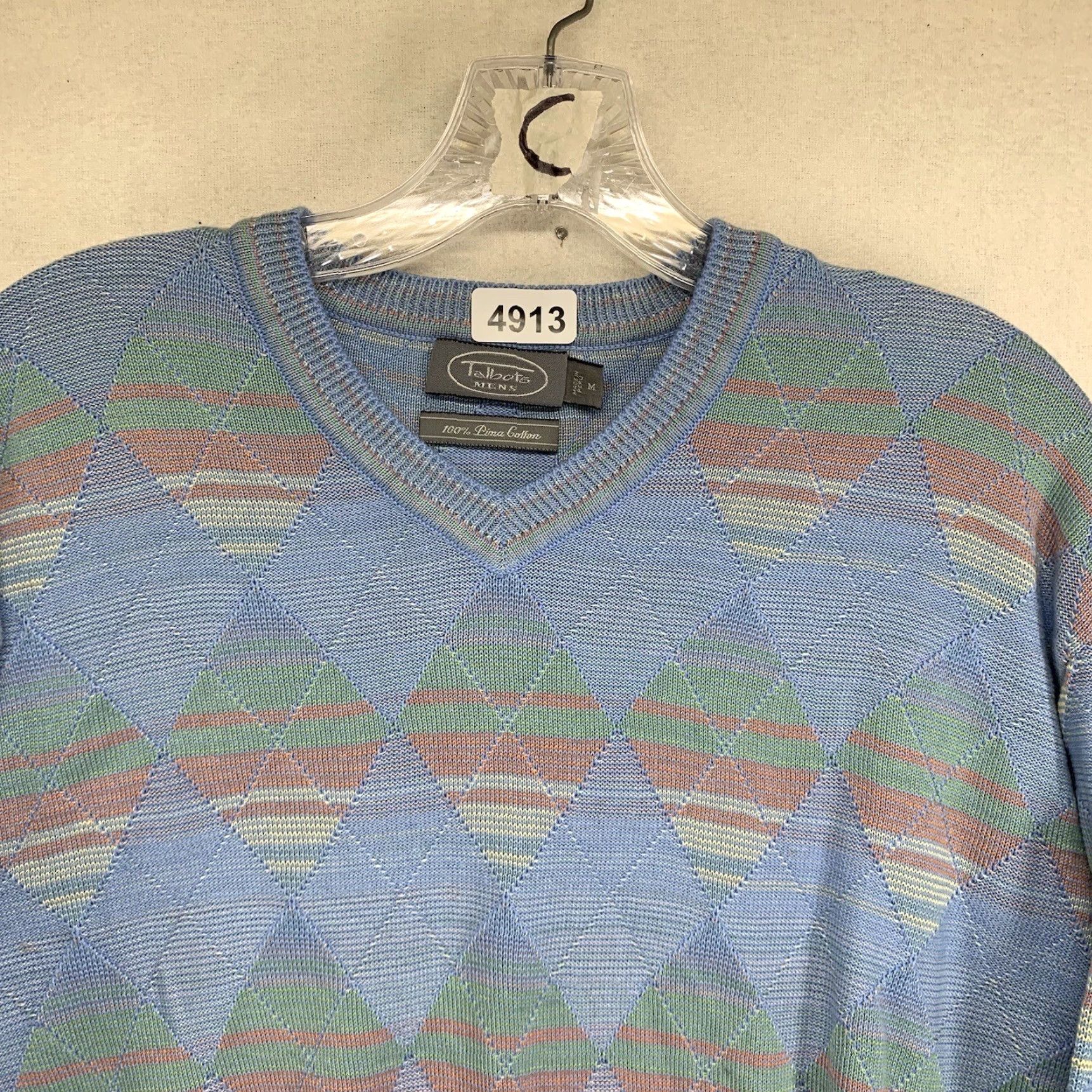Talbots VINTAGE Talbots Argyle Sweater Men's M Blue 100% Pima Cotton Pullover Long Sleeve 80s 90s Golf Mens Size US M / EU 48-50 / 2 - 3 Thumbnail