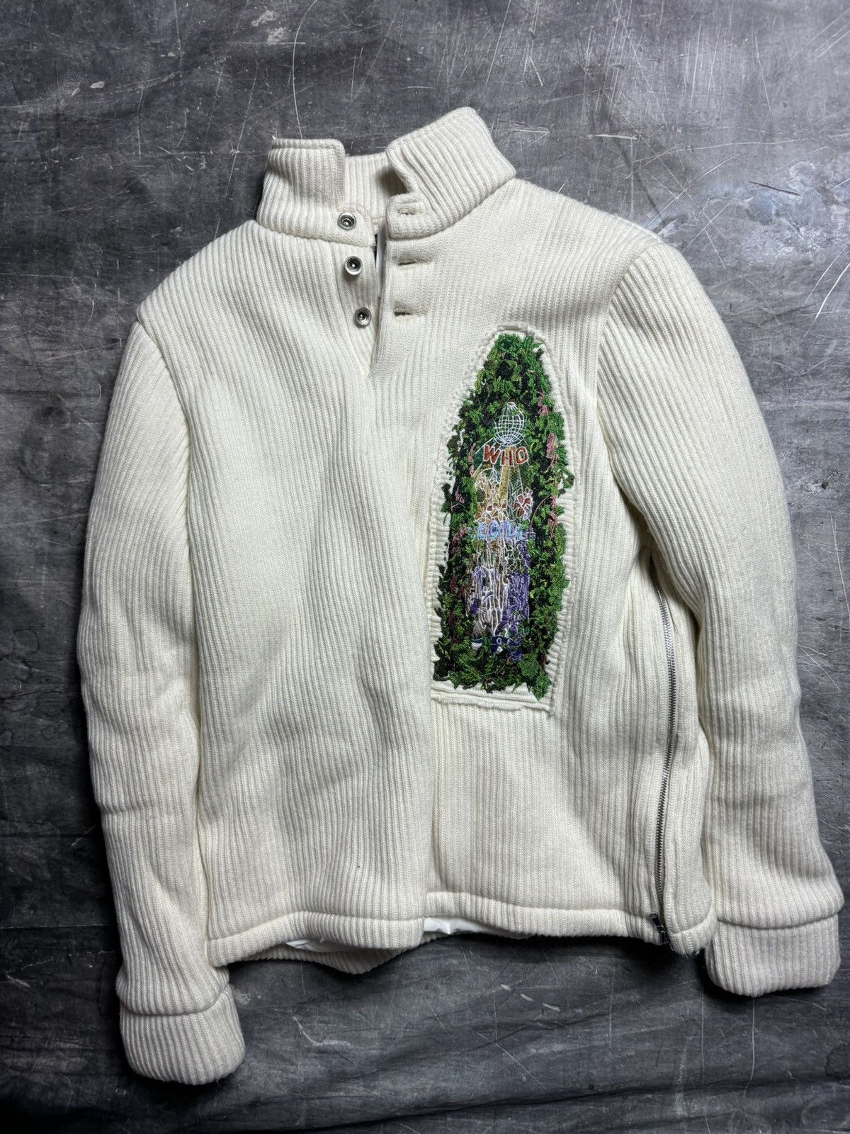 Image of Ev Bravado x Who Decides War Garden Glass Puffed Wool Rugby Sweater in White, Men's (Size XL)