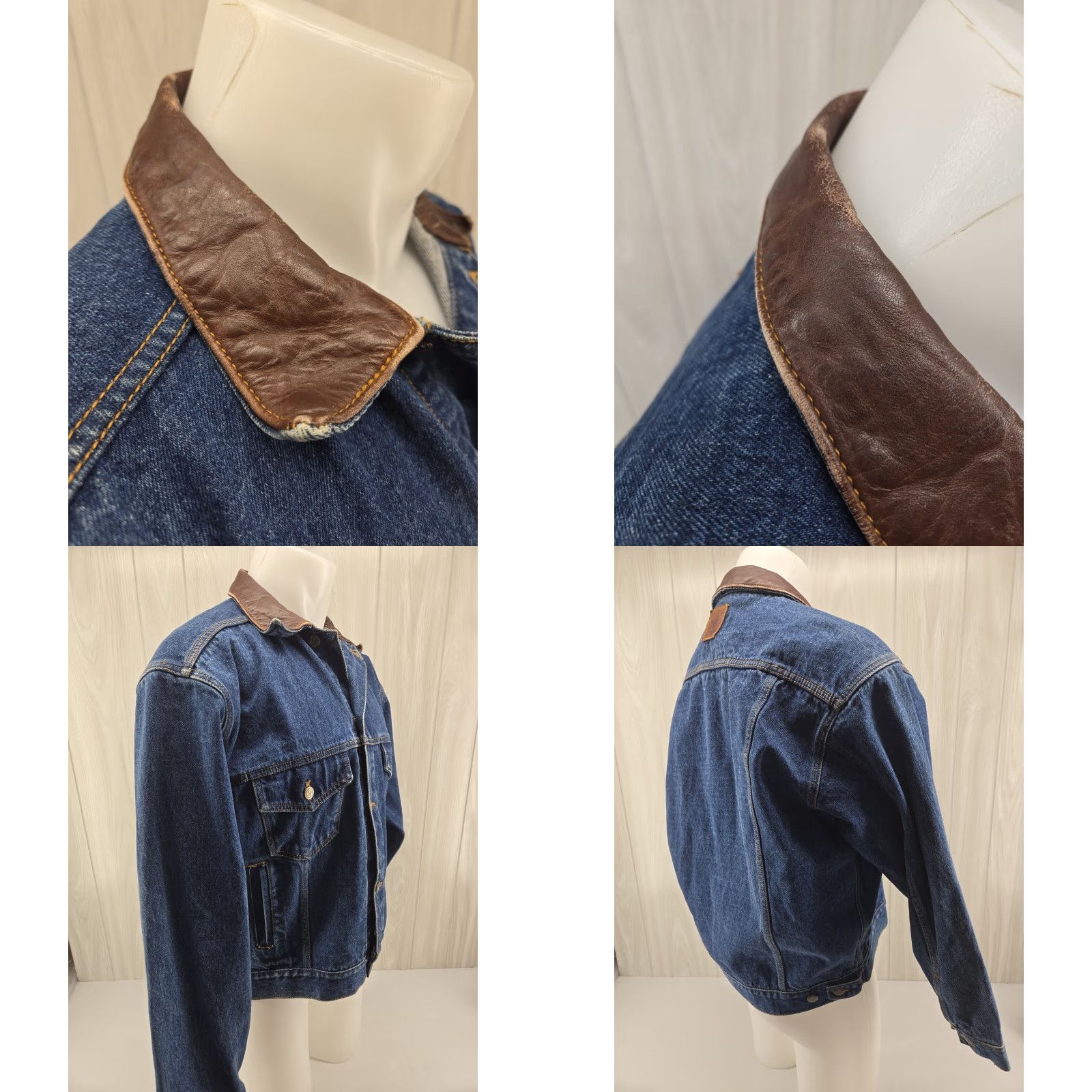 Marlboro VINTAGE Marlboro Country Store Denim Jean Jacket Unisex Adults Medium Blue Leather Collar 90s Western Trucker Jacket Size US 31 - 8 Thumbnail