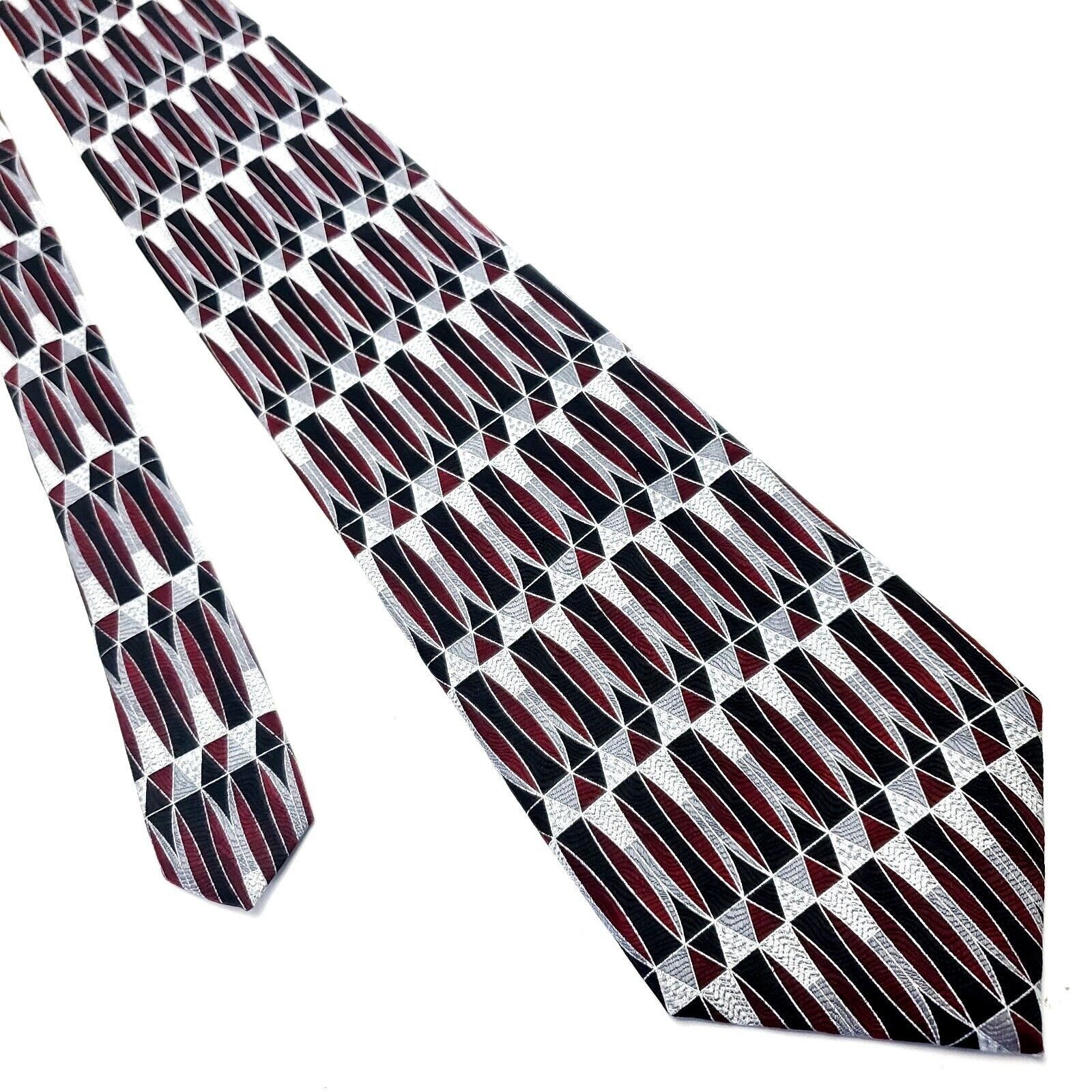 Pierre Cardin Pierre Cardin Red Gray Silk Tie Woven Short Wide Geometric Size ONE SIZE - 1 Thumbnail