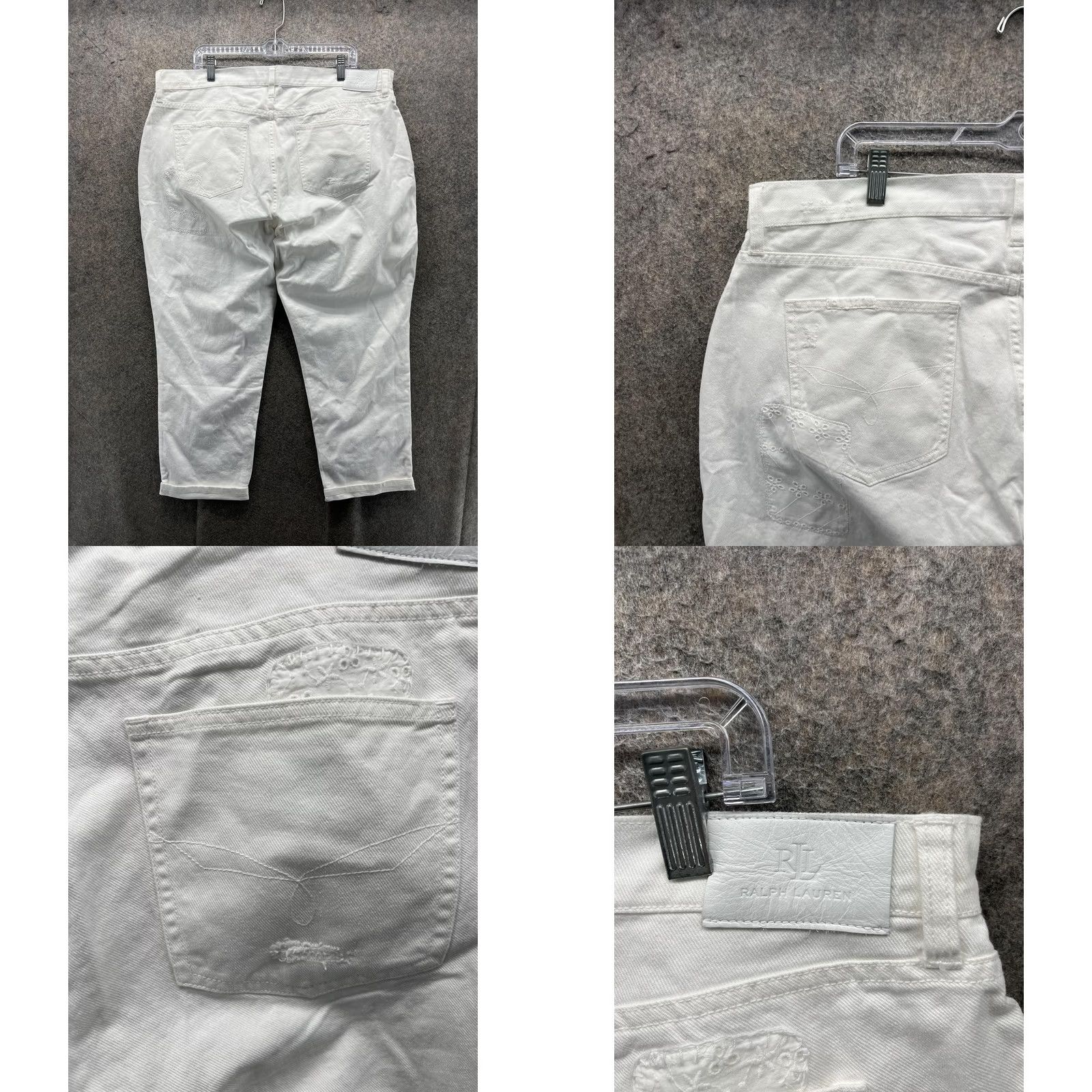 Ralph Lauren Lauren Ralph Lauren Jeans Womens 16W White Cropped Embroidered Lace Denim Pants Shirt Size 38" / US 16 / IT 52 - 8 Thumbnail