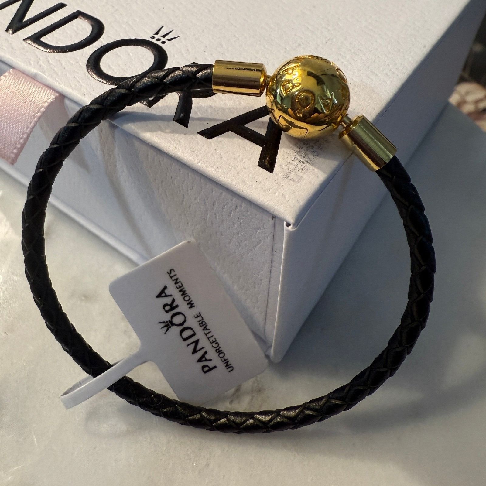 pandora Authentic Pandora, SZ 21CM, Black Braided Leather Charm Brac Size ONE SIZE - 5 Thumbnail