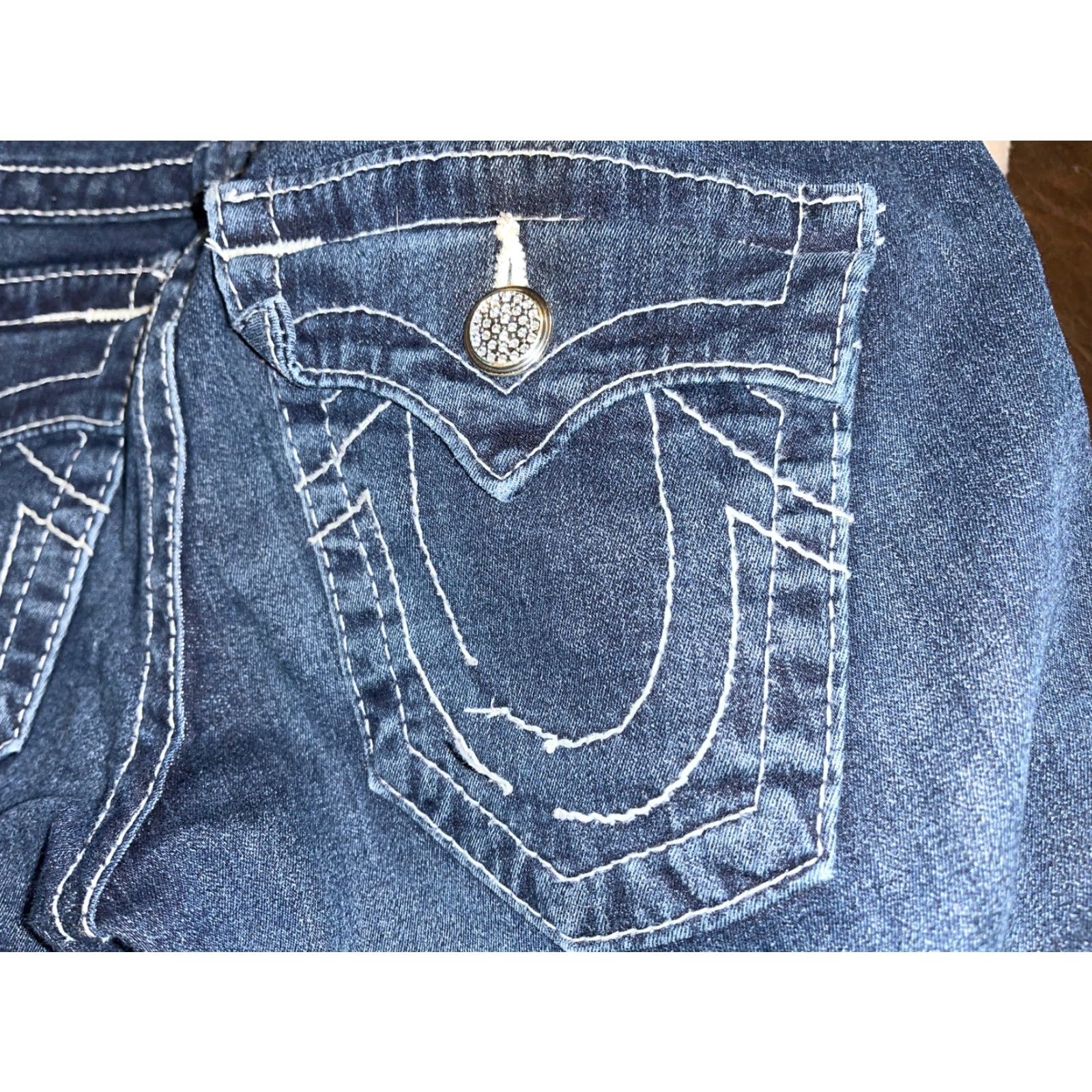 True Religion VINTAGE True Religion Women's Skinny Jeans Size 23 Blue Cotton Blend Dark Wash Slimming Stretch Rhinestone Size 40" / US 18 - 4 Thumbnail
