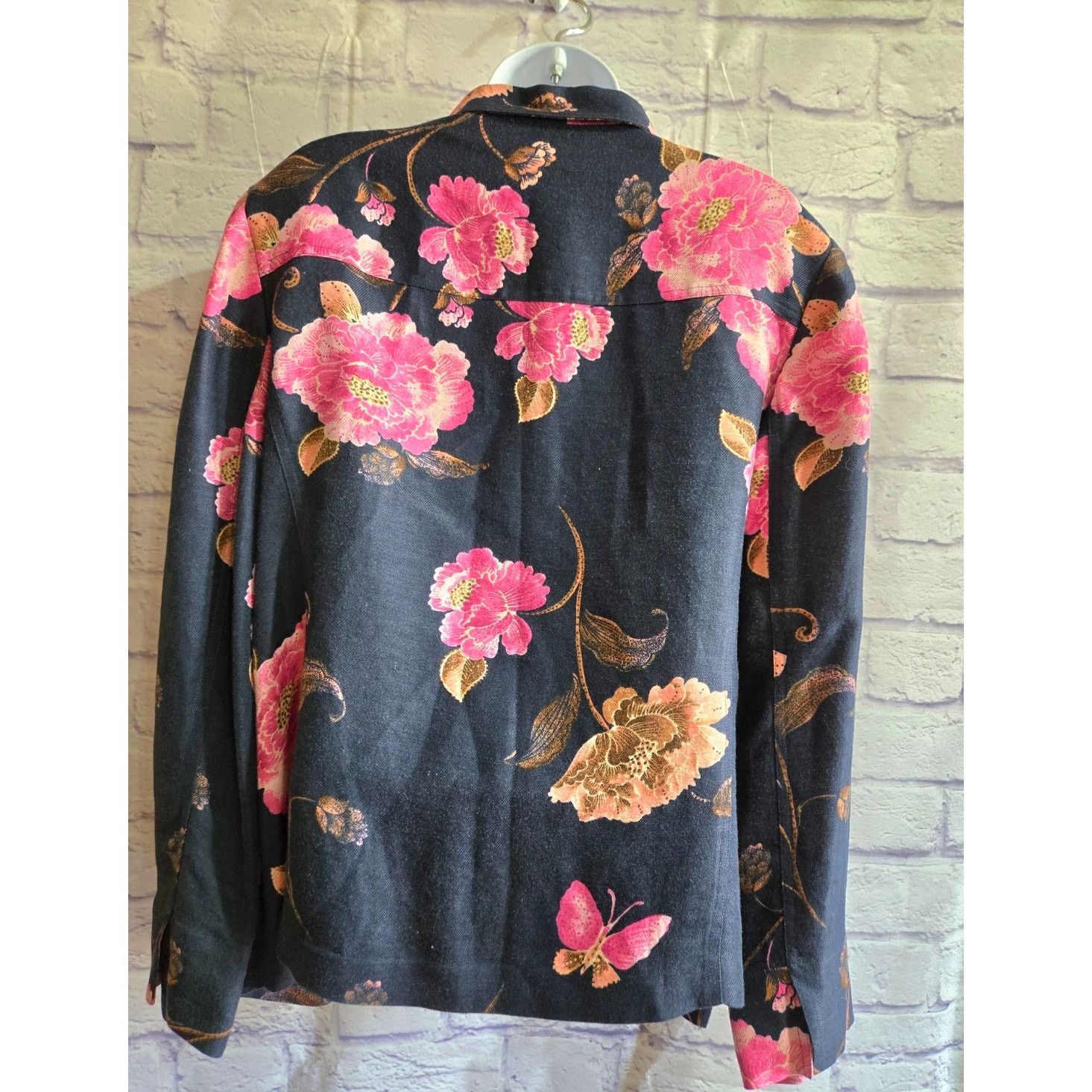 Other Emma James Dark Blue Pink Floral Button Up Shirt 16W Plus Size XXL / US 16-18 / IT 52-54 - 3 Thumbnail