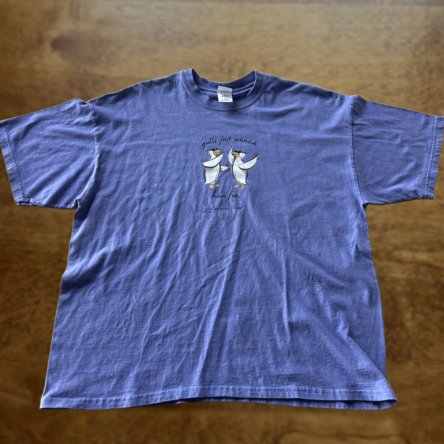 Gildan VINTAGE Gulls Just Wanna Have Fun Gildan Shirt Mens 2XL Blue Galveston Tee Size US XXL / EU 58 / 5 - 1 Thumbnail