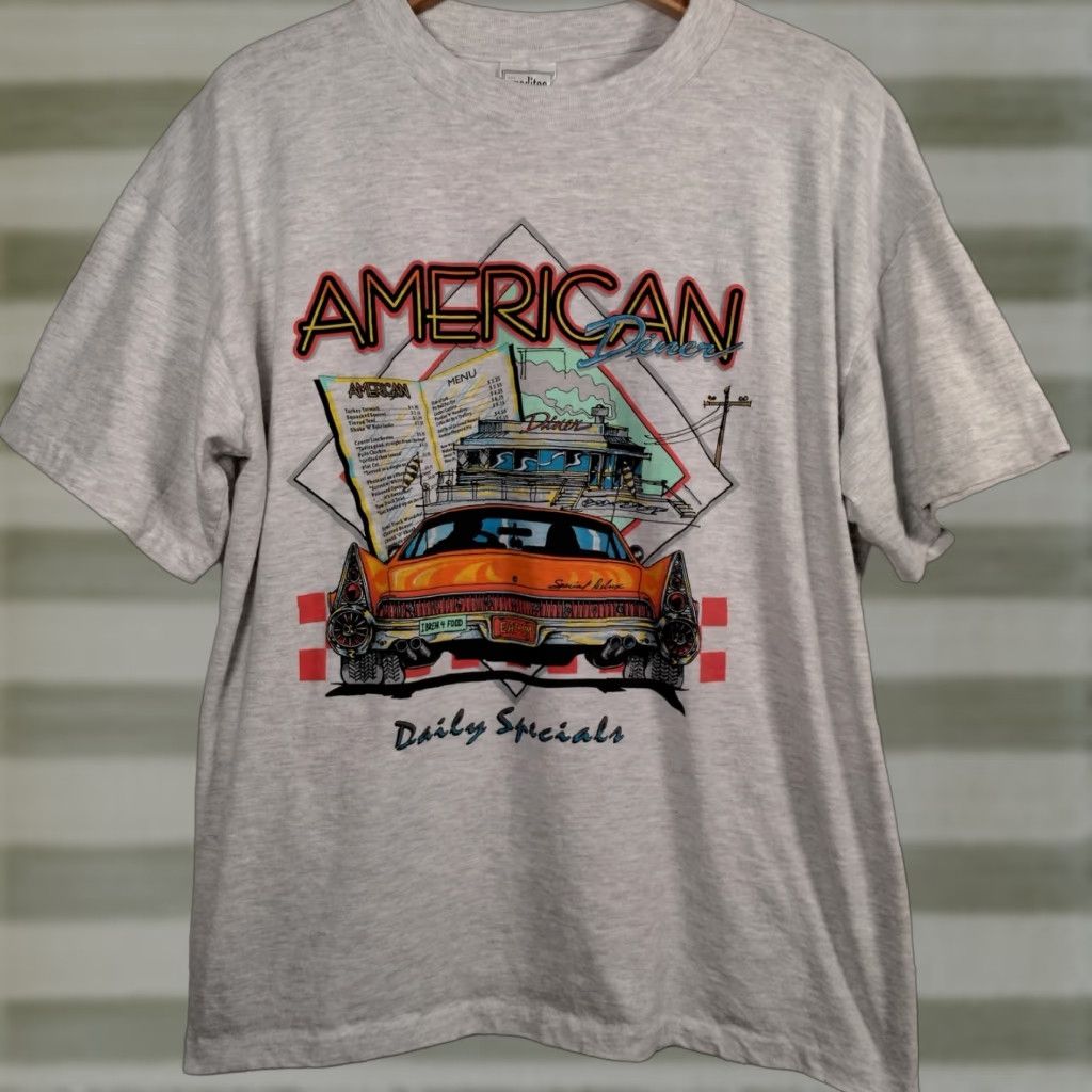 Vintage VINTAGE Creditee American Diner Shirt XL Gray Single Stitch Graphic T Drive In Food Mens Shirt Size US XL / EU 56 / 4 - 1 Thumbnail