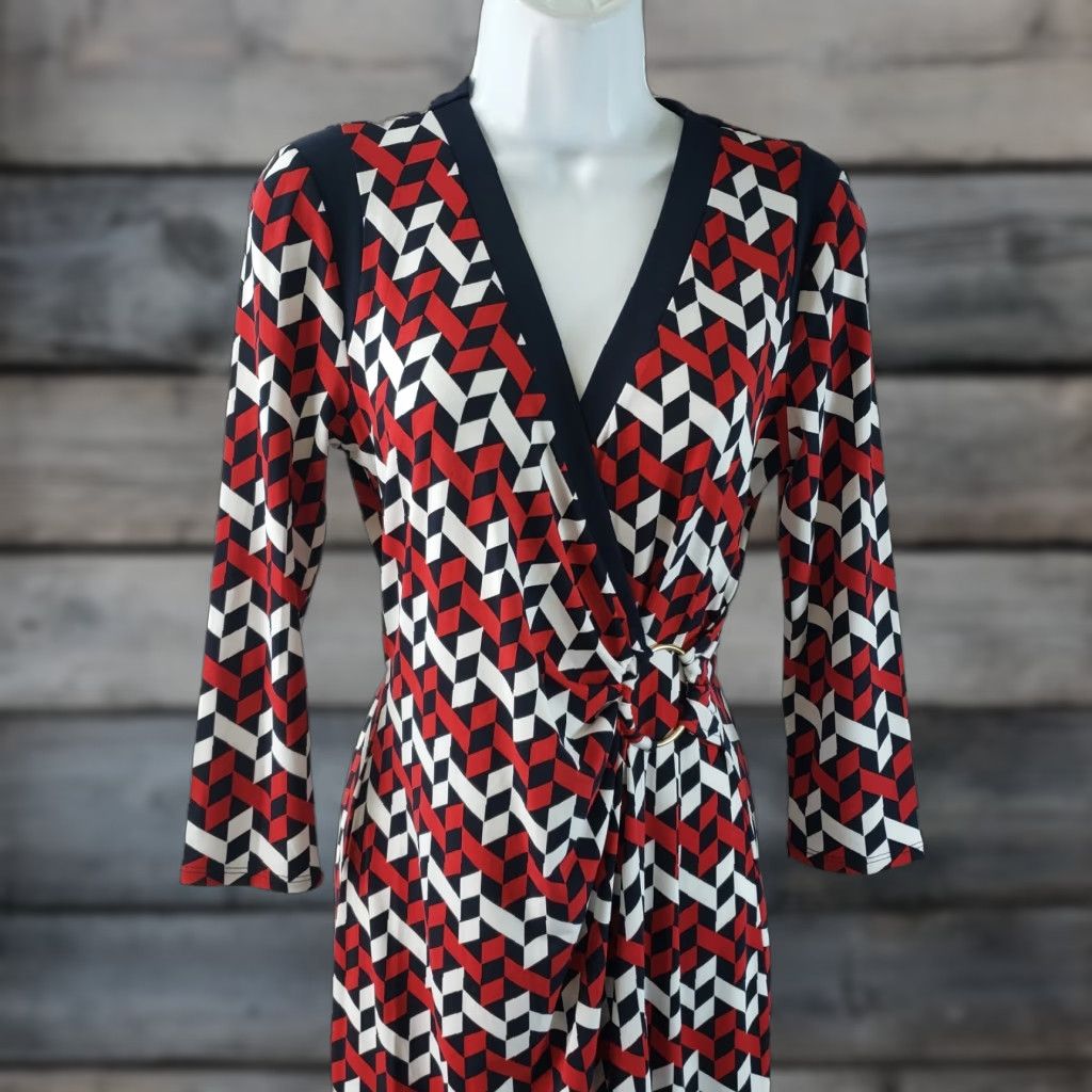 Vintage 41 Hawthorn Womens Faux Wrap Dress XS Red White Geometric 3/4 Sleeve Size XS / US 0-2 / IT 36-38 - 1 Thumbnail