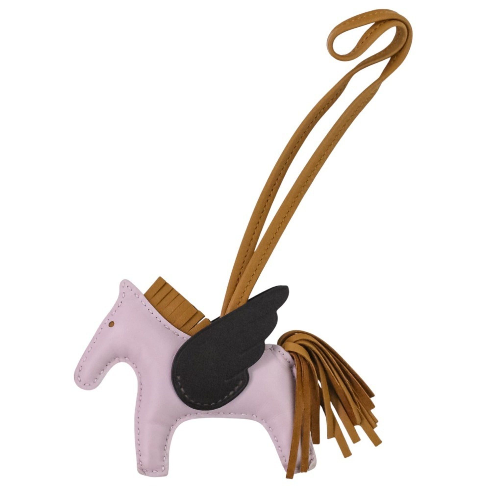 HERMES Rodeo Pegasus PM Bag Charm in Mauve Pale Sesame Ebene with U Stamp for Women