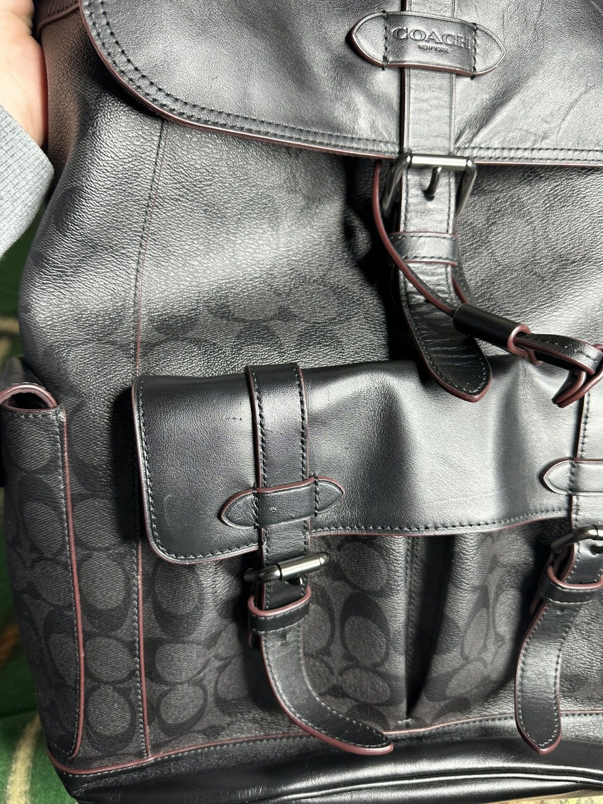 Coach Coach Signature Canvas Leather Flap Hudson Backpack Bag Size ONE SIZE - 14 Thumbnail
