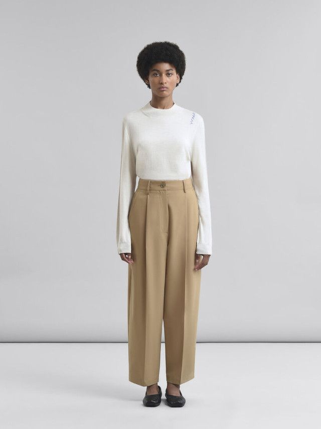 Marni o1w1db10426 Wool Blend Trousers in Beige Size 27" / US 4 / IT 40 - 2 Thumbnail