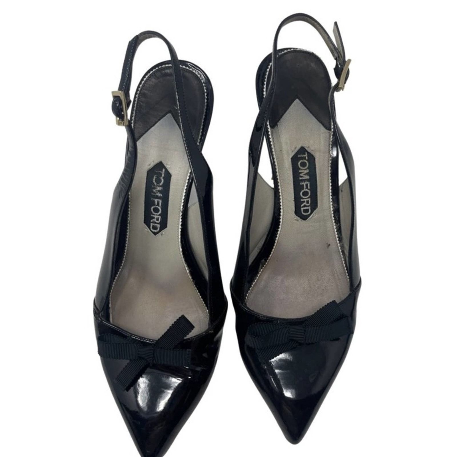 Tom Ford Tom Ford Black patent leather with bow sling back heels 40 Size US 9 / IT 39 - 1 Thumbnail