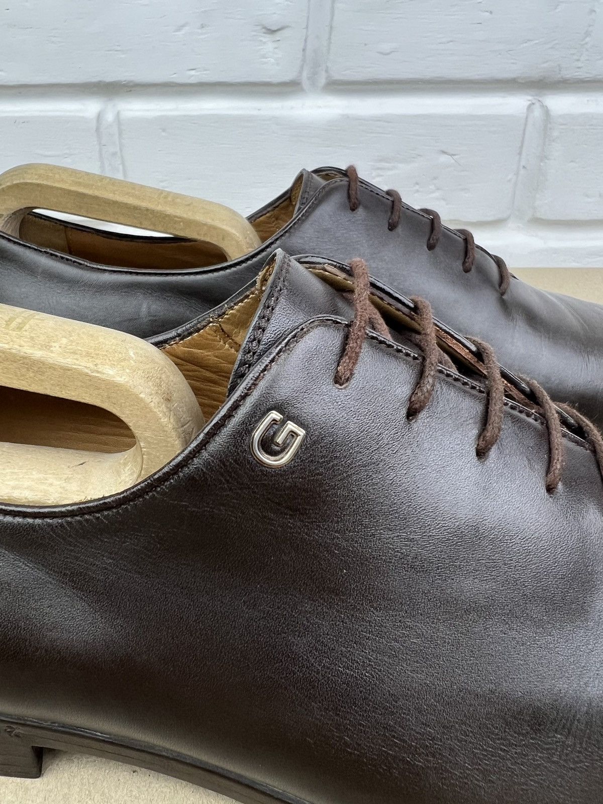 Gucci GUCCI Oxfords Leather Shoes Lace Up GG Metal Logo Brown Mens Size US 8.5 / EU 41-42 - 9 Thumbnail