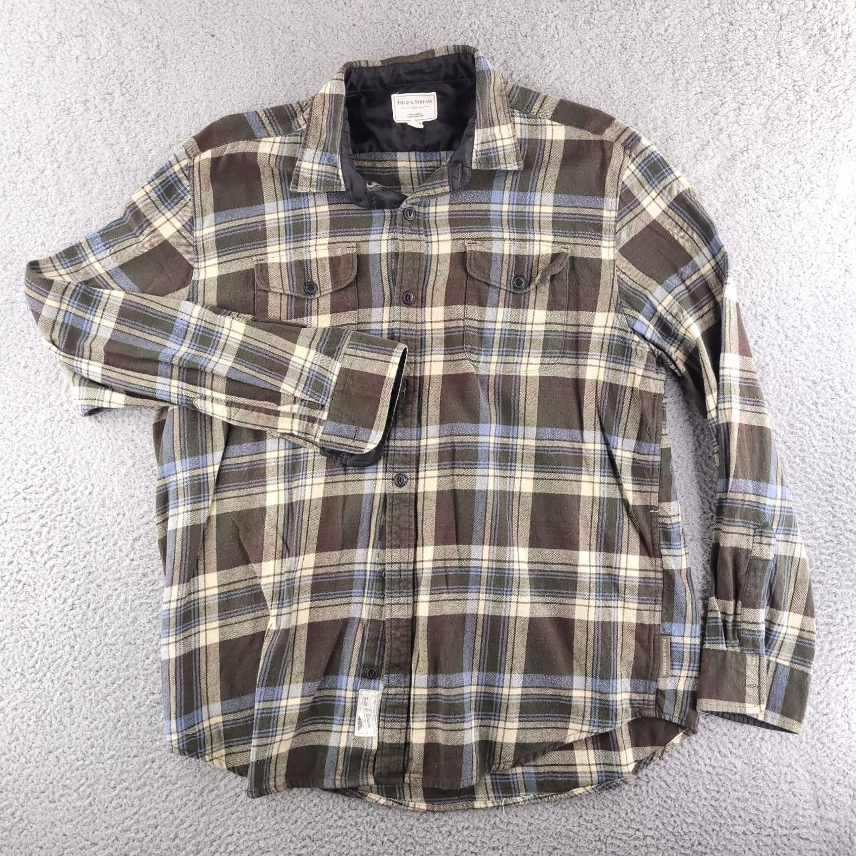 Vintage Field & Stream Shirt Mens XL Flannel Slim Plaid Green Brown Long Sleeve Button-Up Size US XL / EU 56 / 4 - 2 Thumbnail