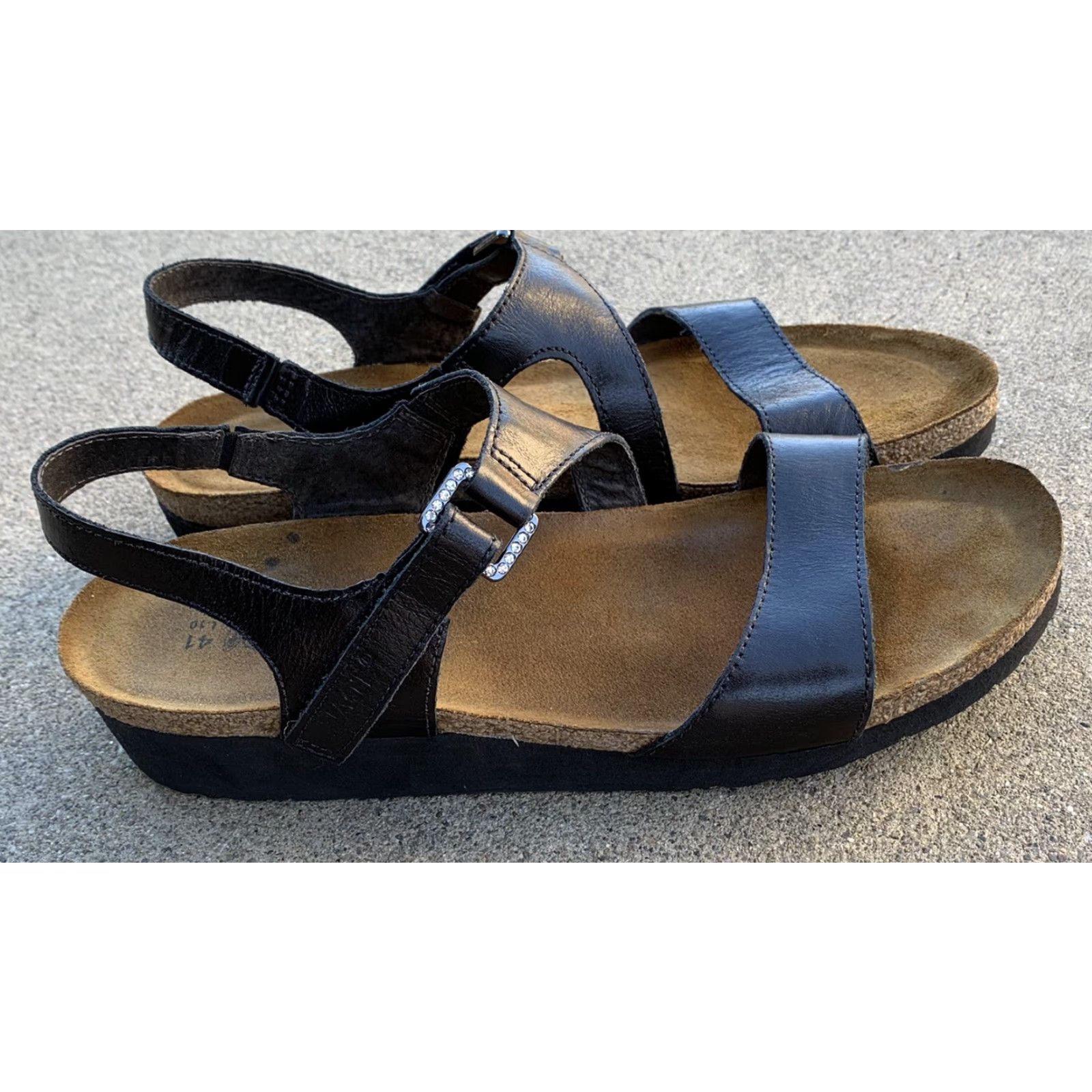 Vintage NAOT Pamela wedge Sandal Black Leather 41 Ladies 10 - Naot - Sandal - Wedge - Leather - Hook & Loop - Strappy - Travel Casual - Women - Vintage: No Size US 10 / IT 40 - 2 Thumbnail
