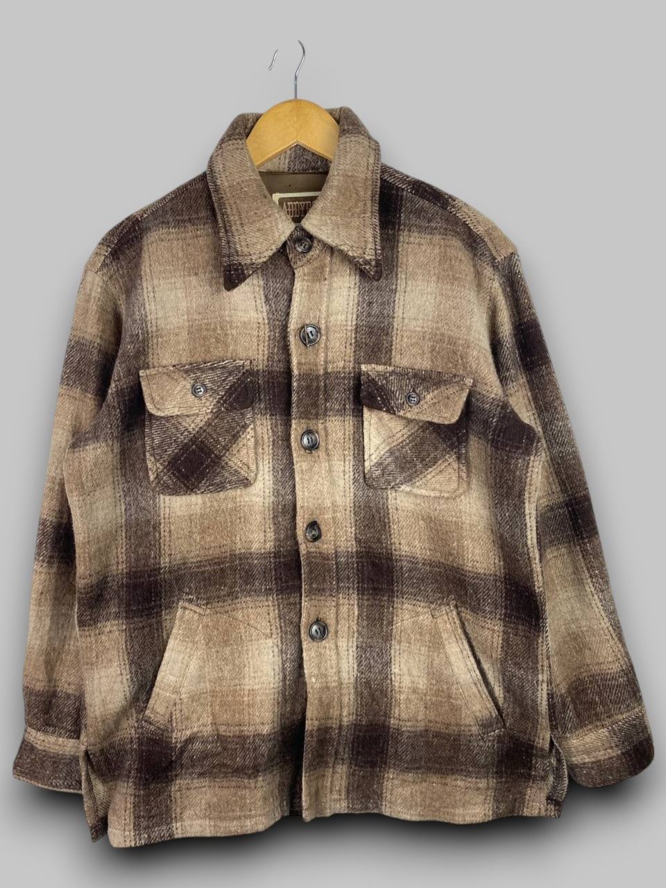 Japanese Brand vintage japanese brand wool shadow plaid flannel jacket Size US L / EU 52-54 / 3 - 1 Thumbnail