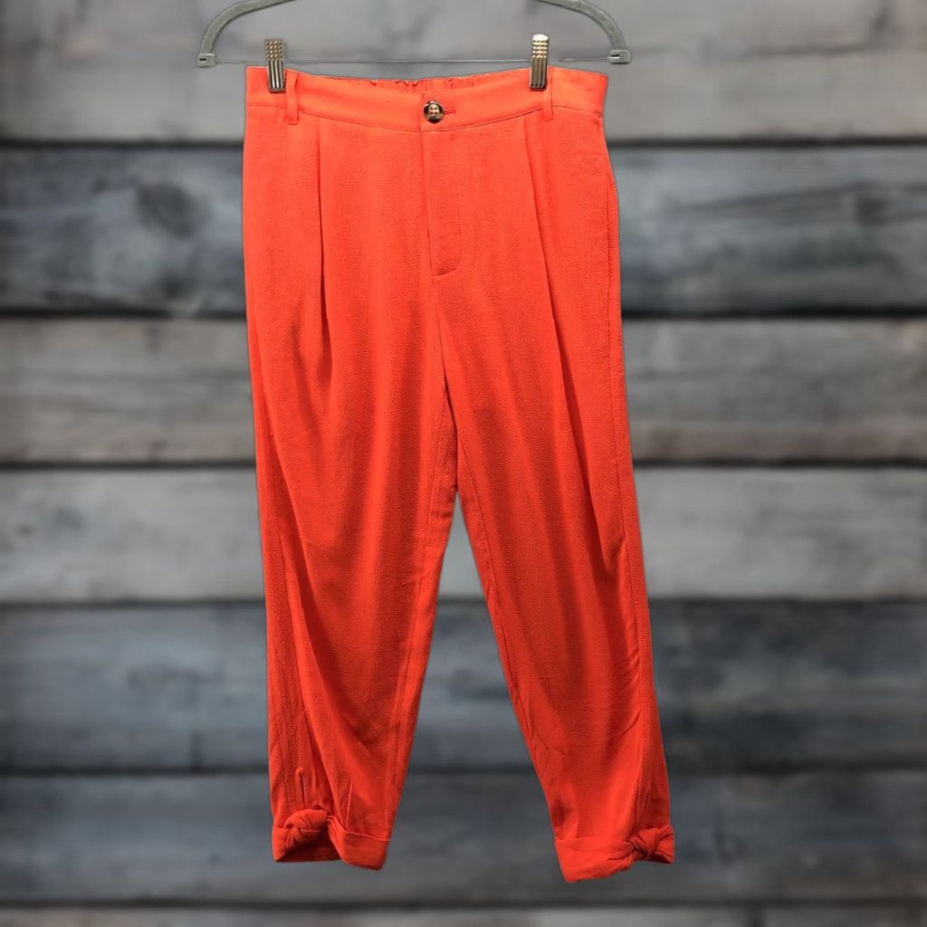 Anthropologie Anthropologie Elevenses Crop Pants Womens 4P Orange Tapered Pleated Front Crepe Pants Size 27" / US 4 / IT 40 - 1 Thumbnail