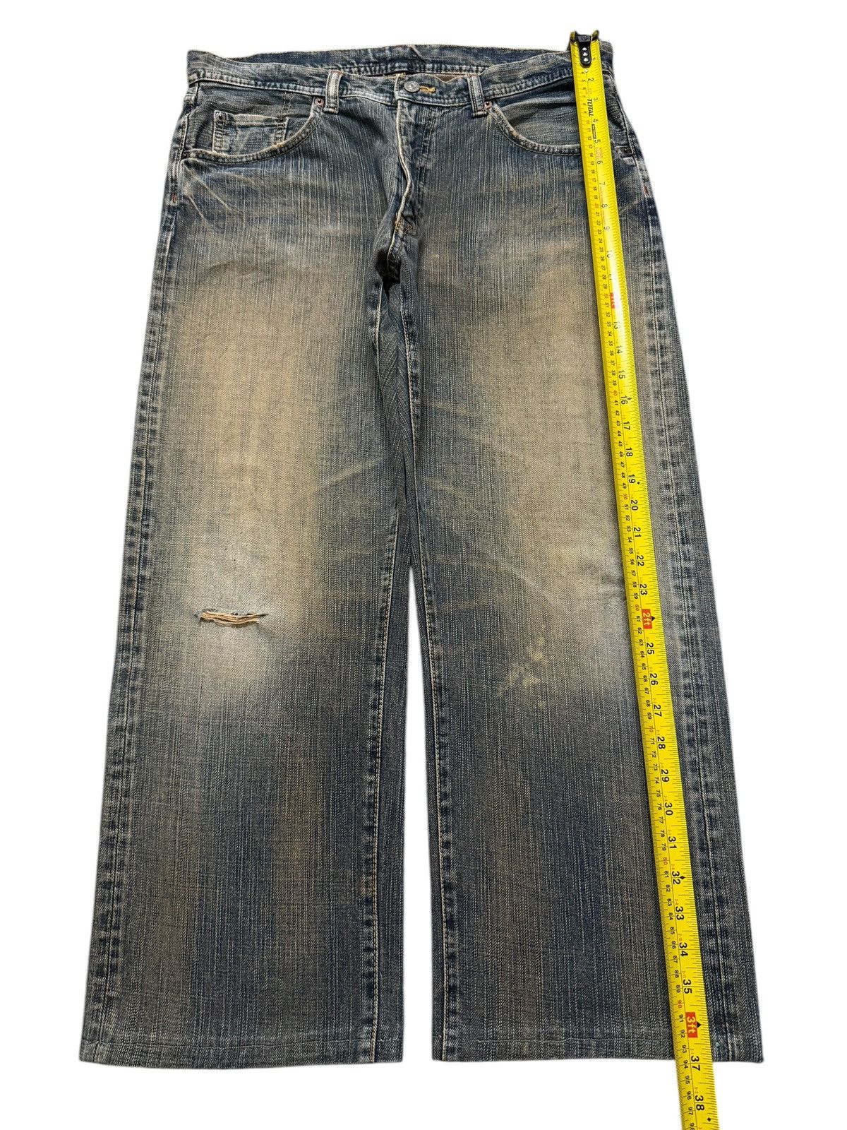 Japanese Brand Vintage 90s Japanese Mud Wash Faded Distress Wide Leg Baggy Size US 34 / EU 50 - 9 Thumbnail