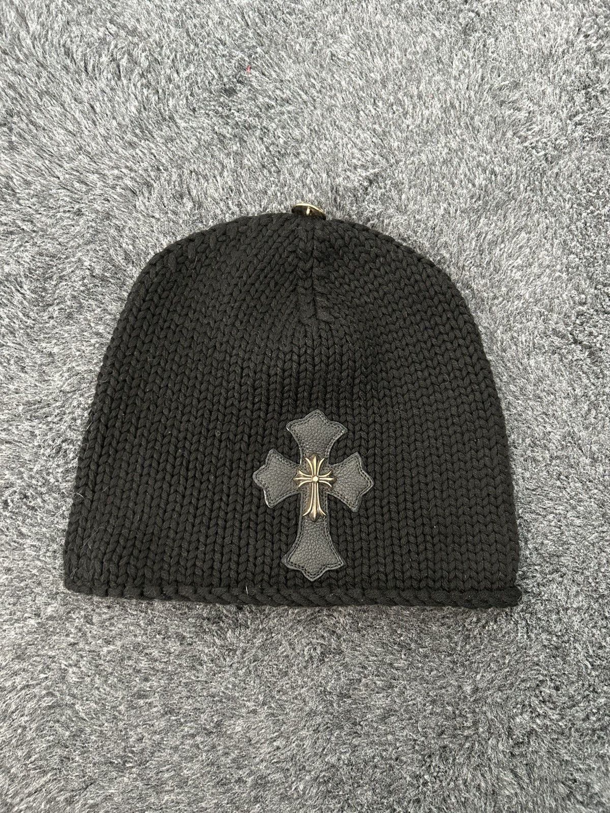 Chrome Hearts Black Knit Hat with Silver Crosses Buy Chrome Hearts Triple Cross Patch Beanie Online at Groupie main image 3