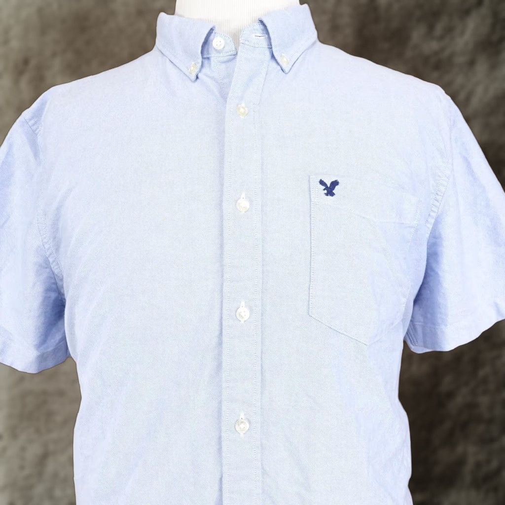 American Eagle Outfitters American Eagle Outfitters Shirt 2XL Blue Short Sleeve Button-Down Oxford Cotton Embroidered Chest Pocket Classic Fit Mens Size US XXL / EU 58 / 5 - 1 Thumbnail