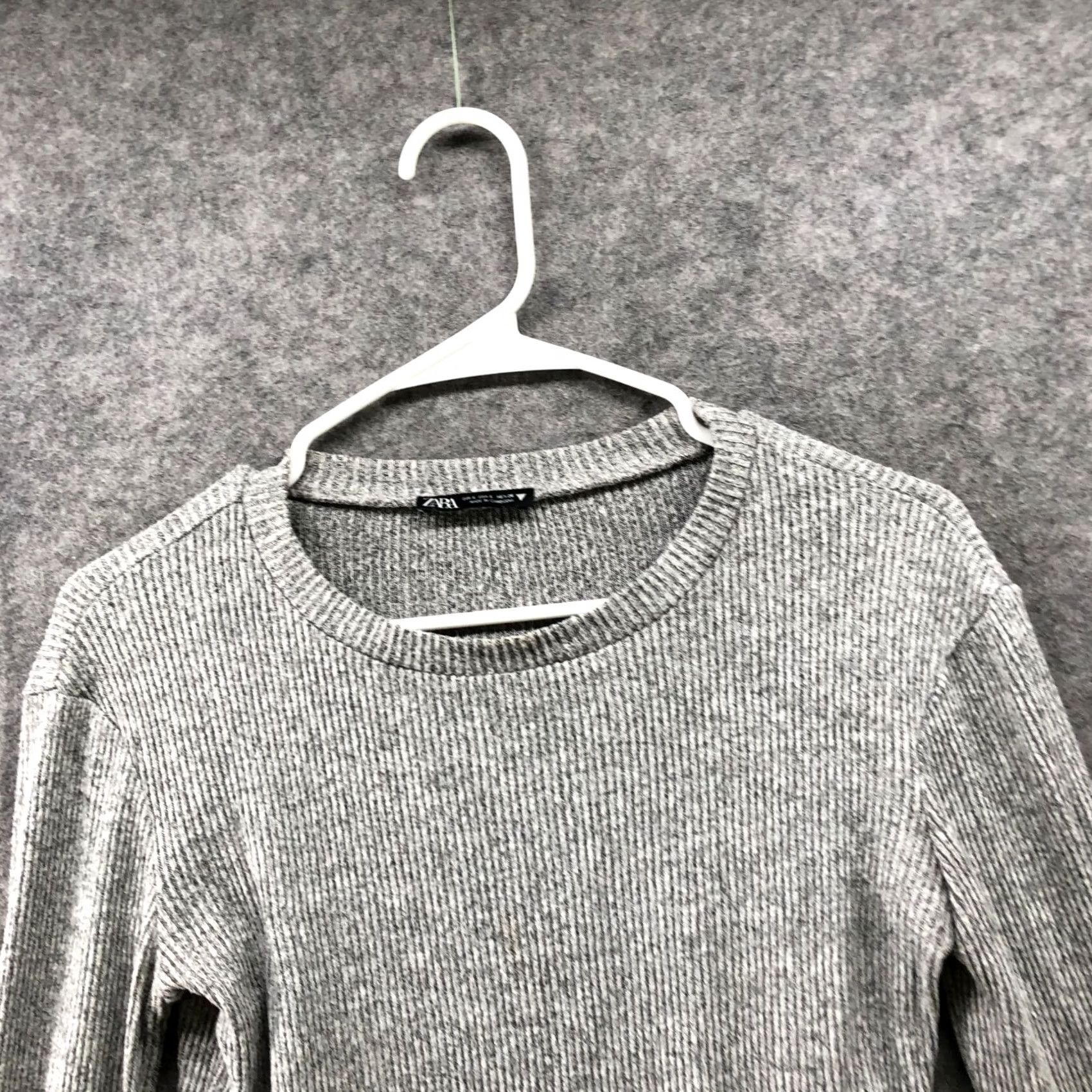 Zara Zara T-Shirt Womens S Cropped Ribbed Gray Long Sleeve Crewneck Stretchy Shirt Size S / US 4 / IT 40 - 3 Thumbnail