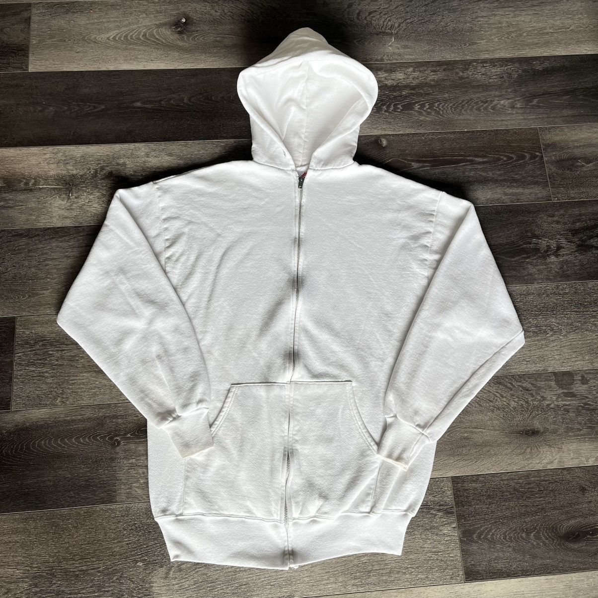 Jerzees Vintage 1990s Jerzees by Russell White Blank Zip Up Hoodie Size US XL / EU 56 / 4 - 1 Thumbnail