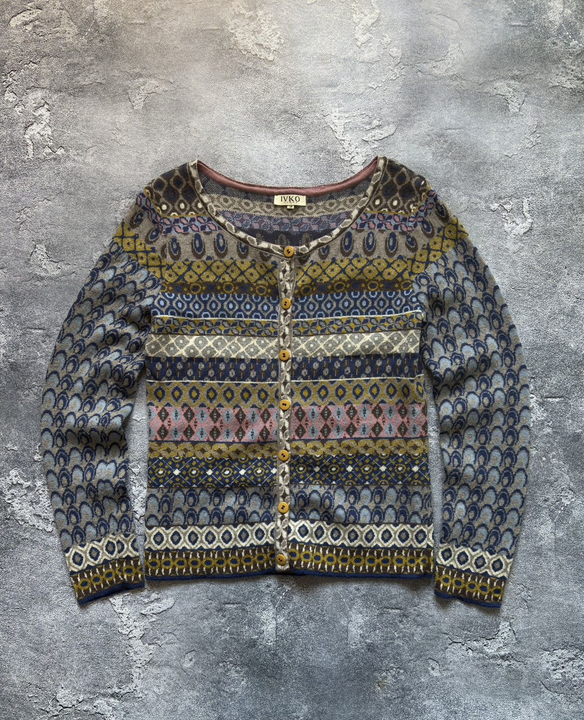 Vintage Vintage Ivko Geometric Pattern Boho Ethnic Wool Cardigan Size XS / US 0-2 / IT 36-38 - 1 Thumbnail