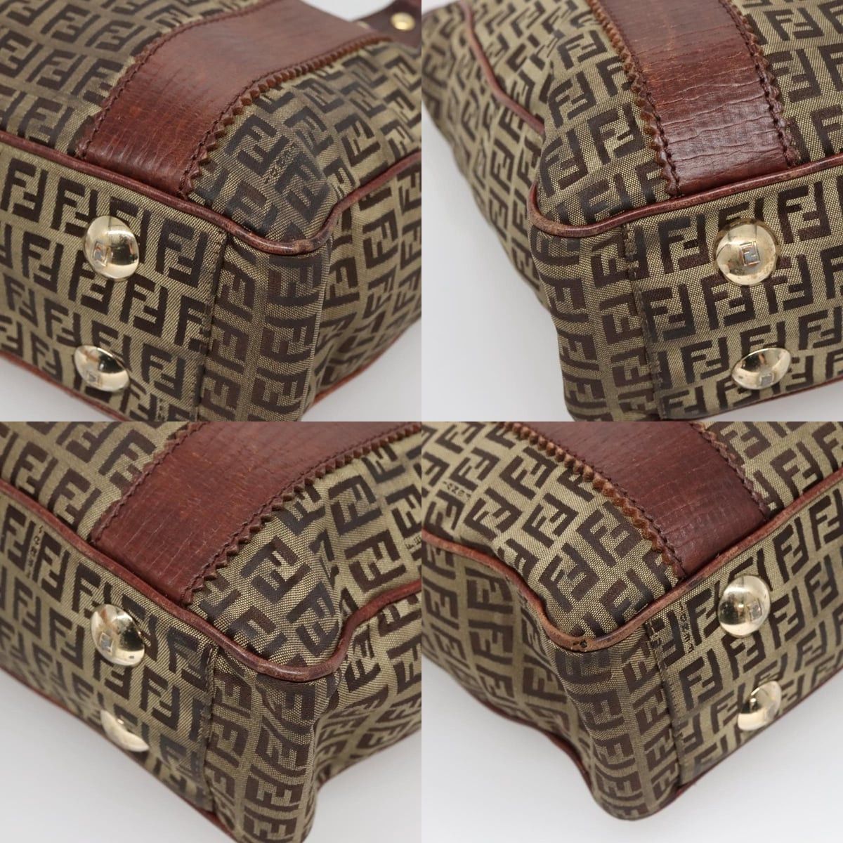 Fendi FENDI Zucchino Canvas Tote Bag Brown Gold Size ONE SIZE - 10 Thumbnail