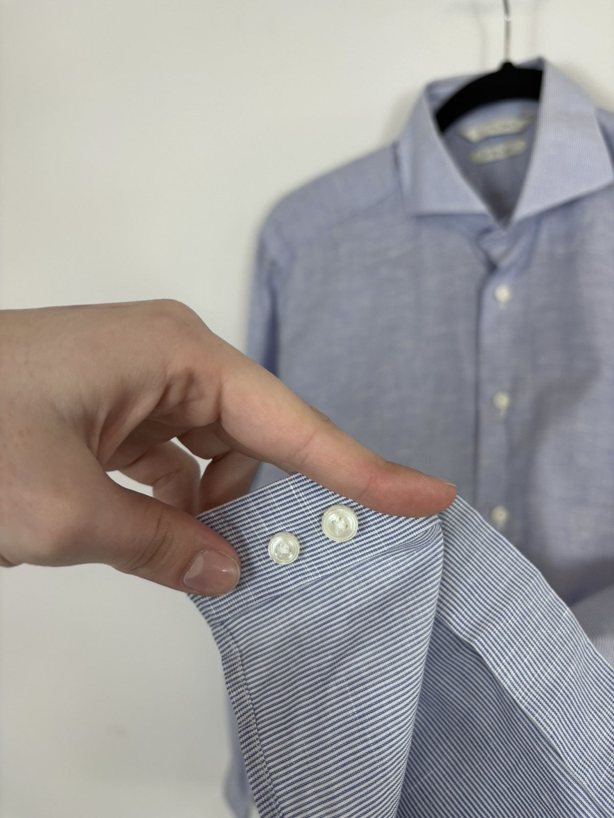 Suitsupply Suitsupply Light Blue Striped Cotton Linen Button Up Shirt Size US S / EU 44-46 / 1 - 13 Thumbnail
